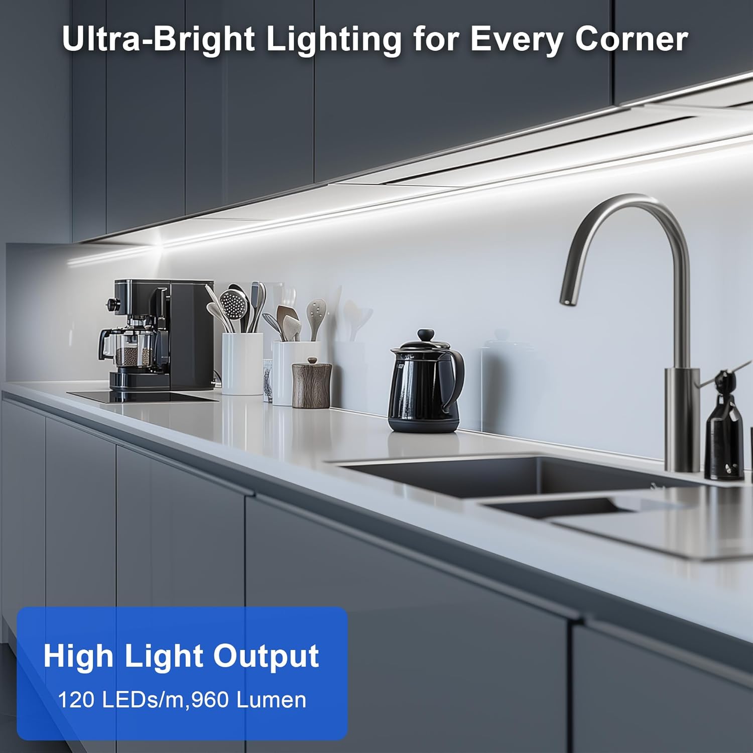 maylit Under Cabinet LED Strip Lighting Hardwired 24in, Ultra Bright Small LED Light Bar, 6000K Cool White, 110V-120V Wired Lights for Kitchen Cabinet, Counter, Workbench, Desk, Closet, Shelf, Indoor