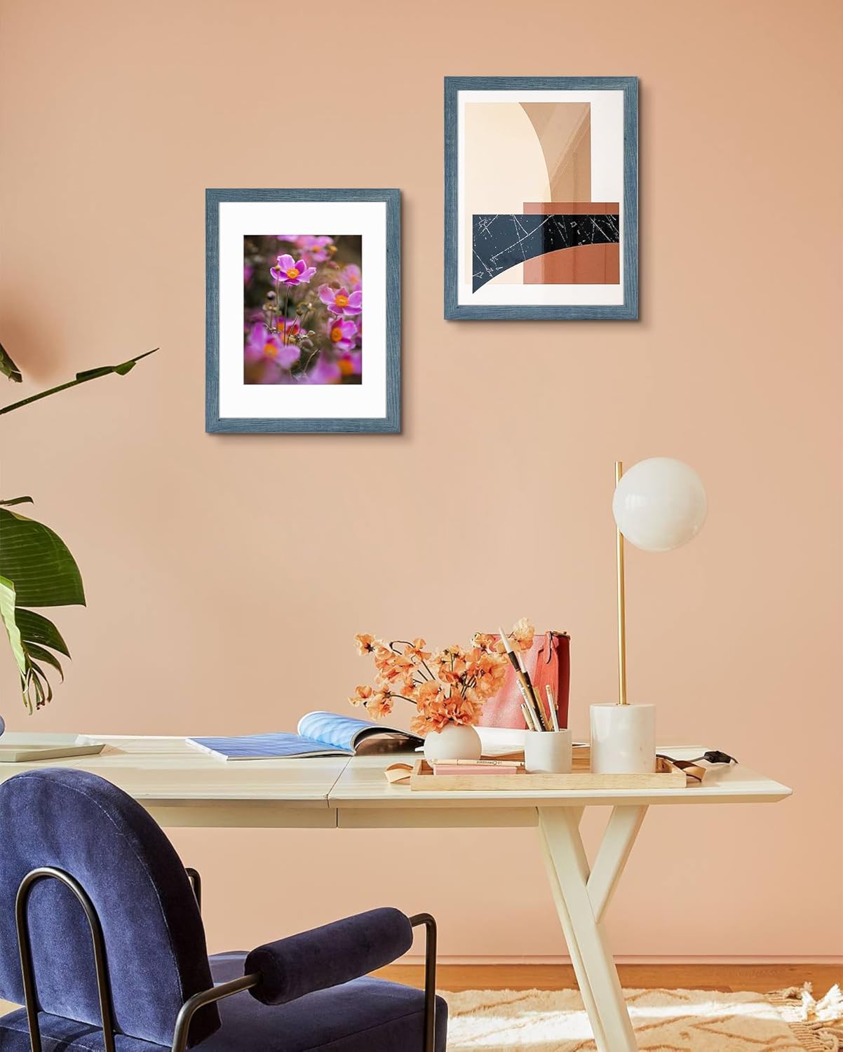 Golden State Art, 11x14 Picture Frame with Mat for 8x10 - High Definition Glass Wall Mounting Horizontal Vertical Display (Blue, 2 Pack)