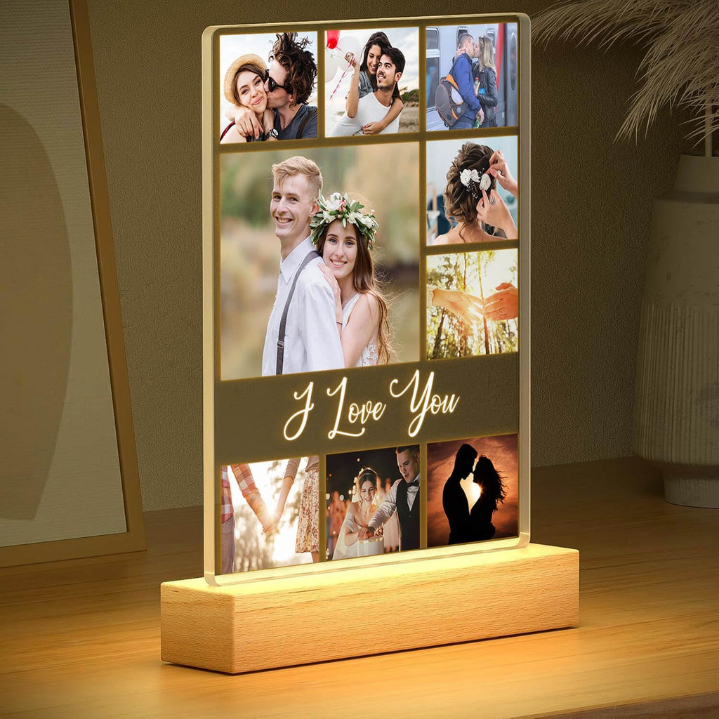 Custom Picture Frame with Photo, Personalized Photo Frames with Night Light, Customized Picture Frames, Personalized Anniversary Valentines Day Gifts for Women Men Her Him Girlfriend Boyfriend Couple