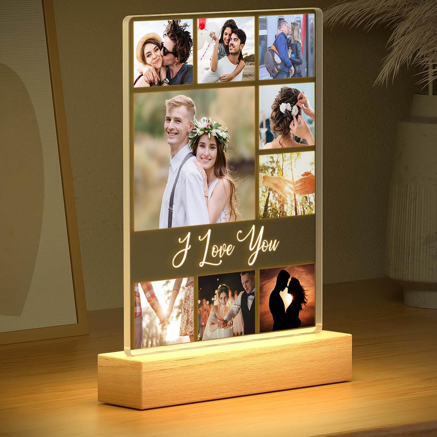 Custom Picture Frame with Photo, Personalized Photo Frames with Night Light, Customized Picture Frames, Personalized Anniversary Valentines Day Gifts for Women Men Her Him Girlfriend Boyfriend Couple