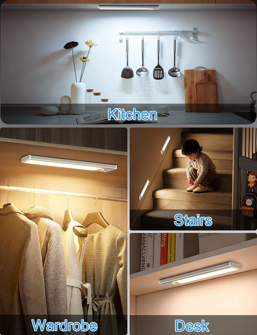 2000mAh Rechargeable Motion Sensor Light Indoor, Under Cabinet Lighting with Charging Station, 3 Color Tempers Dimmable Closet Lights Wireless, Magnetic Under Cabinet Lights for Kitchen, 6-Pack