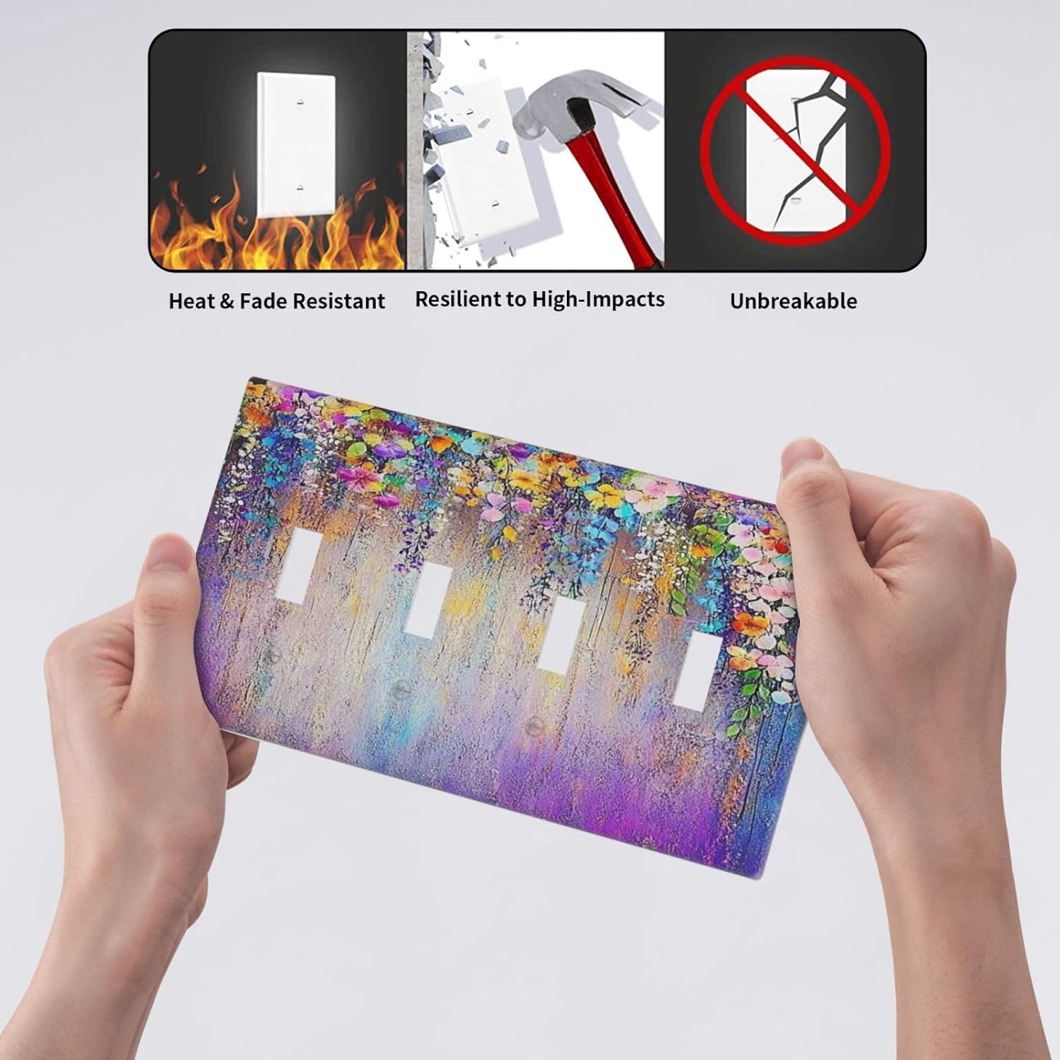 Colorful Country Flower Wildflower Floral Light Switch Covers Quad Toggle Electrical Faceplate 4 Gang Wall Plate Decorative Switch Plates For Bed Room Living Room Decor