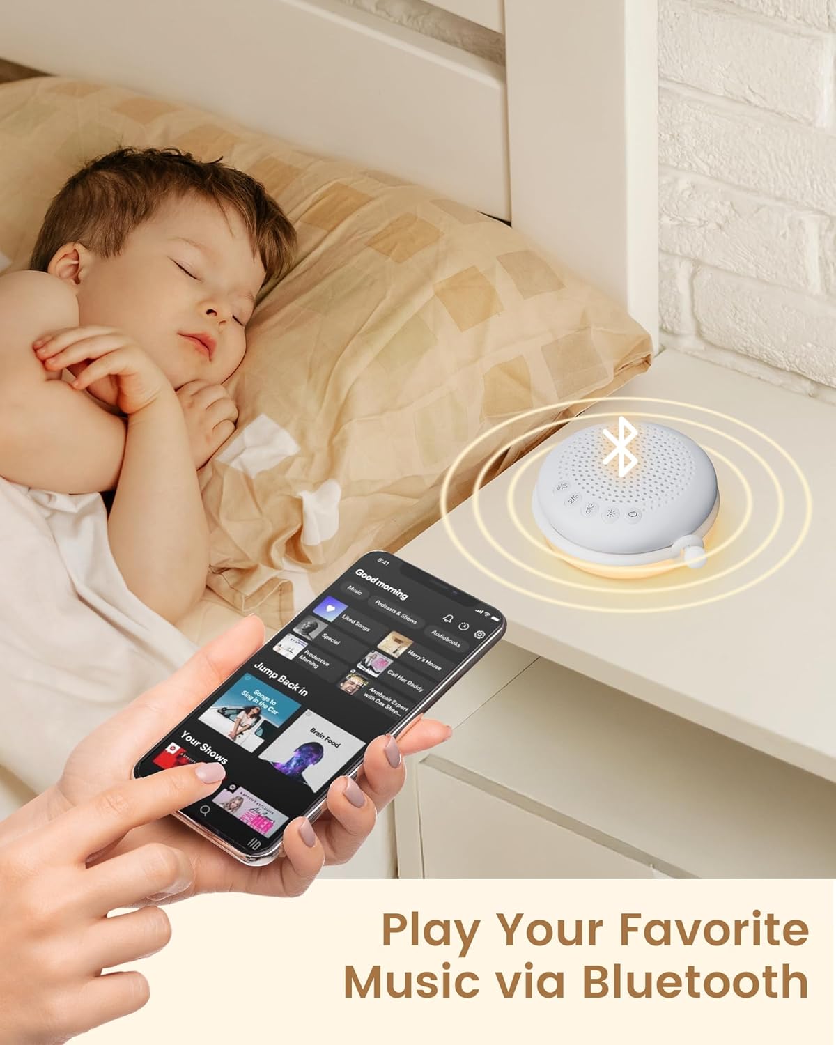 Glocusent 3-in-1 Portable Baby Sound Machine, White Noise Machine for Sleeping, Night Light & Phone Connected Speaker 34 Sounds Timing Function 1000mAh Large Battery Designed for Travel