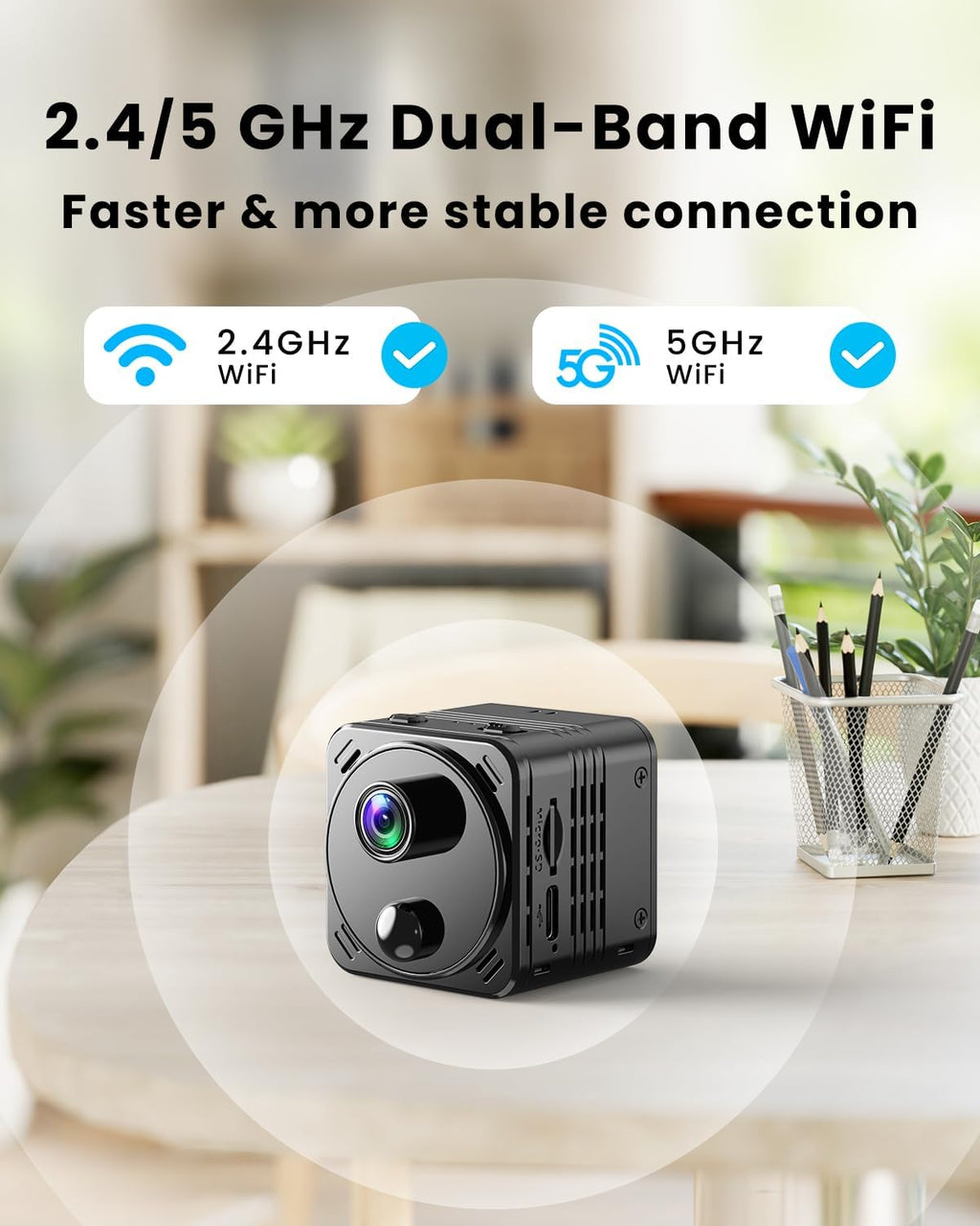 4K Mini Hidden Camera Dual-Band 2.4/5GHz WiFi Indoor Security Camera with AI Human Detection, Night Vision, Cloud/SD Storage, Up to 150 Days Standby Battery Life