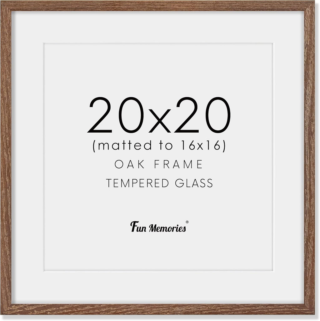 20x20 Picture Frame, Solid Oak Wood 20 by 20 Frame, Square Picture Frame 20 x 20 with mat for 16 x 16, 20x20 Wood Frame for Home Decor, 20 x 20 Poster Frame, Tempered Glass, Walnut Color, 1 Pack