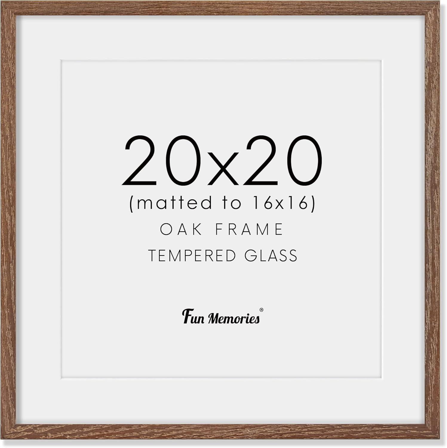 20x20 Picture Frame, Solid Oak Wood 20 by 20 Frame, Square Picture Frame 20 x 20 with mat for 16 x 16, 20x20 Wood Frame for Home Decor, 20 x 20 Poster Frame, Tempered Glass, Walnut Color, 1 Pack