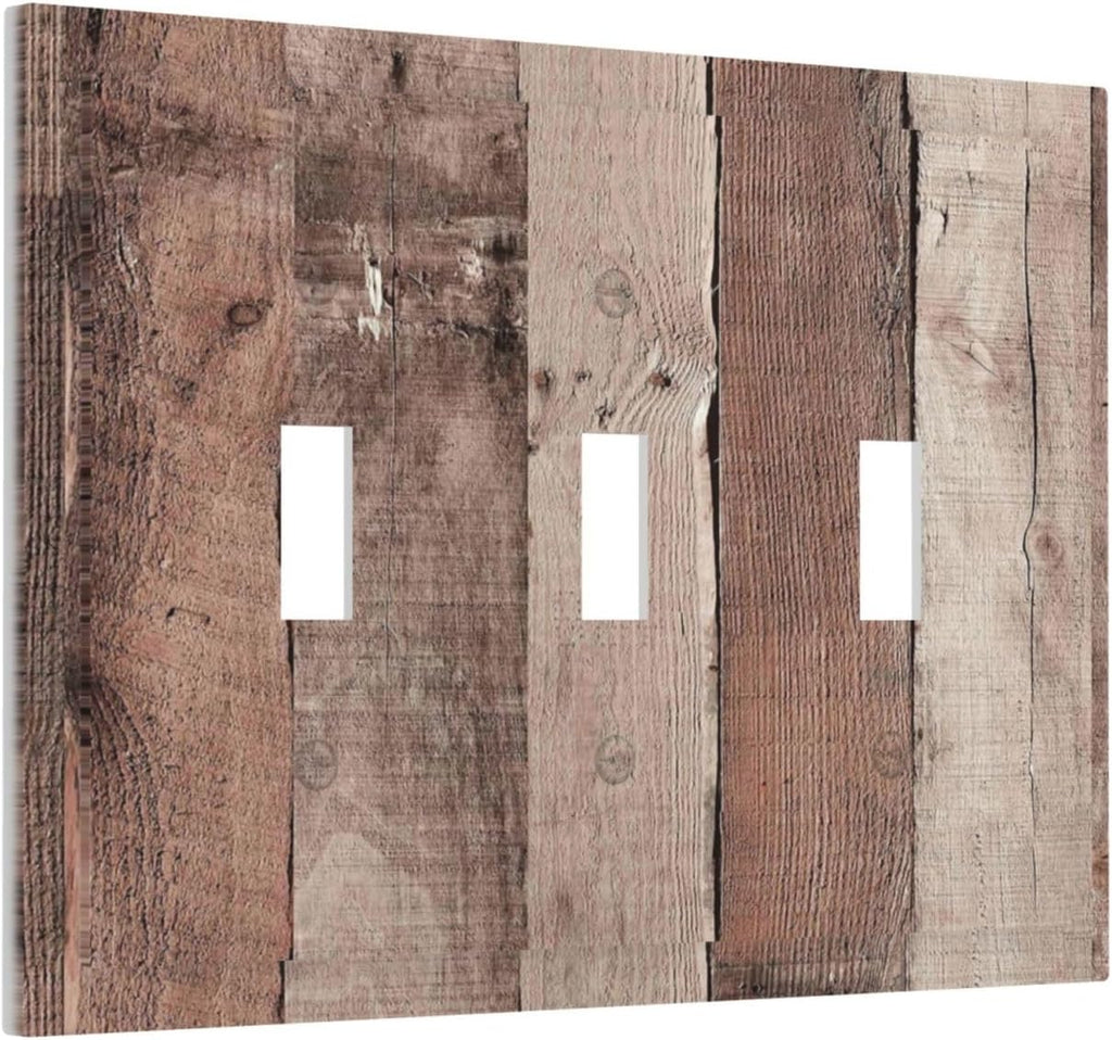 Decorative Switch Plates Retro Wood Brown Farmhouse Barn Wooden 3 Gang Wall Plate Triple Toggle Light Switch Cover Faceplate Electrical Wall Panels for Farmhouse Cabin Decor