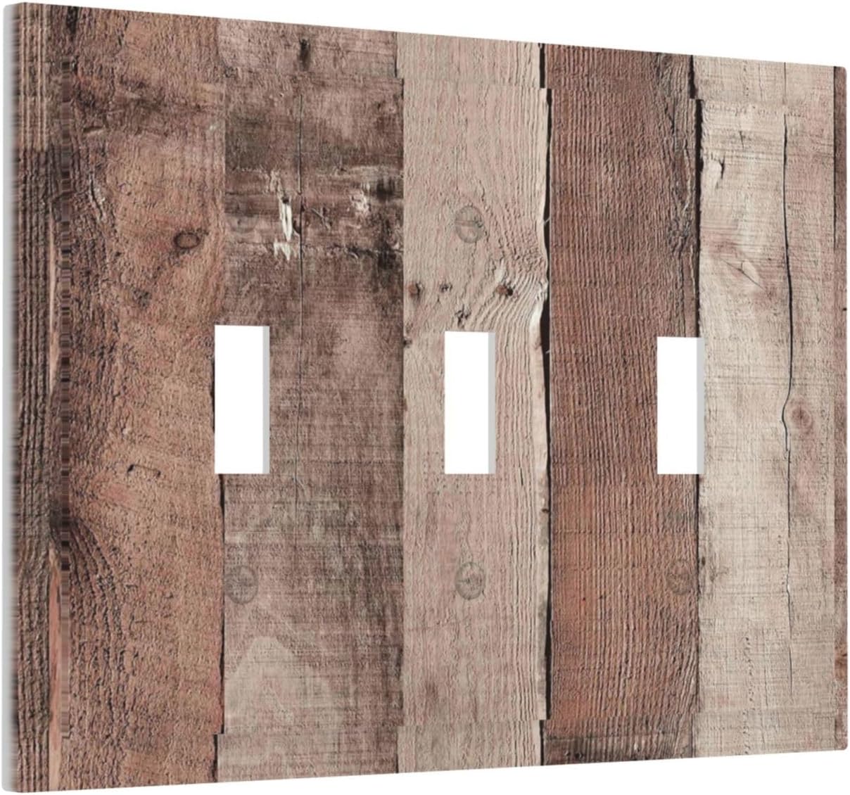 Decorative Switch Plates Retro Wood Brown Farmhouse Barn Wooden 3 Gang Wall Plate Triple Toggle Light Switch Cover Faceplate Electrical Wall Panels for Farmhouse Cabin Decor