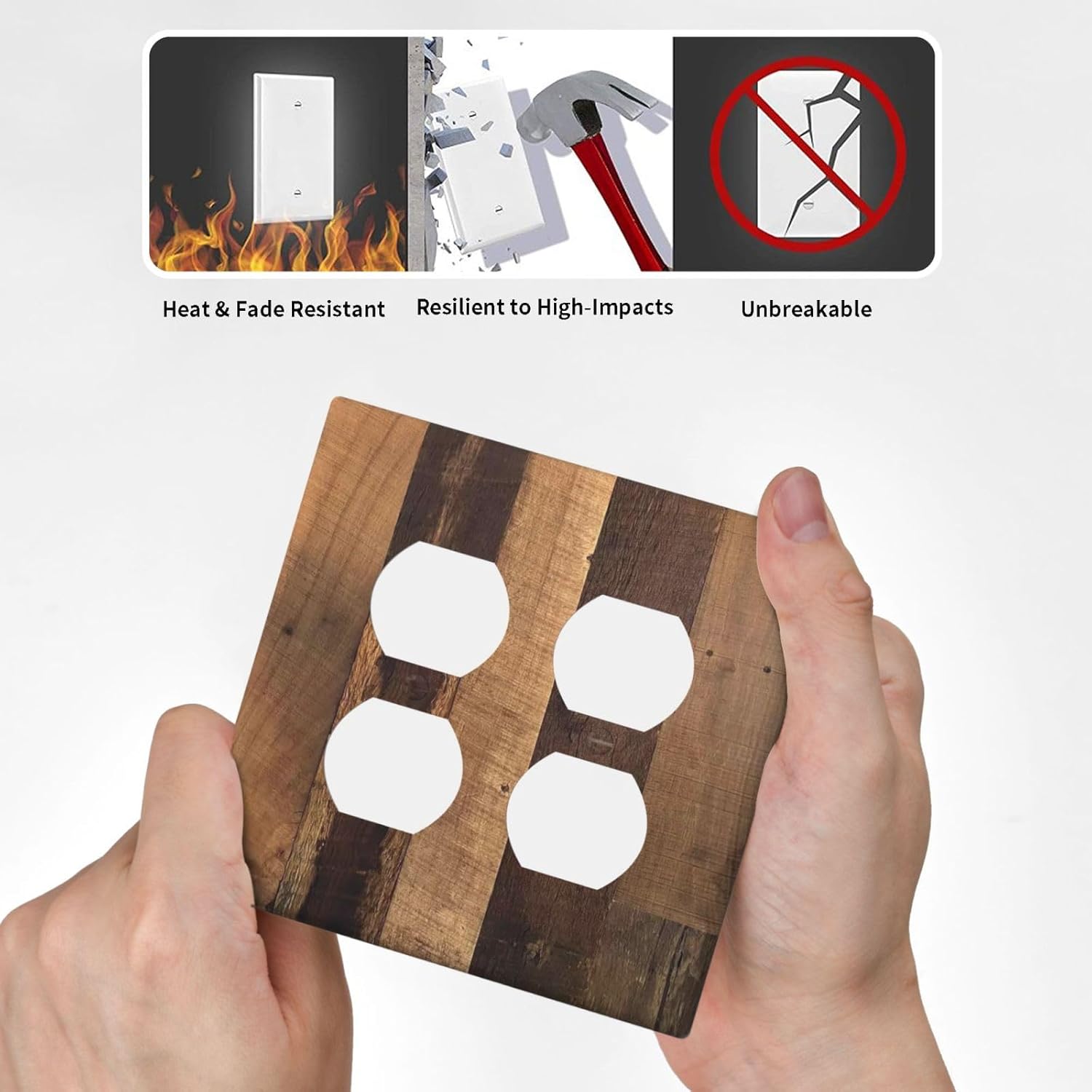 Rustic Brown Wood Vintage Wood Board Outlet Covers 2 Gang Double Duplex Decorative Light Switch Covers Electrical Wallplates Socket Faceplate For Farmhouse Cabin Decor