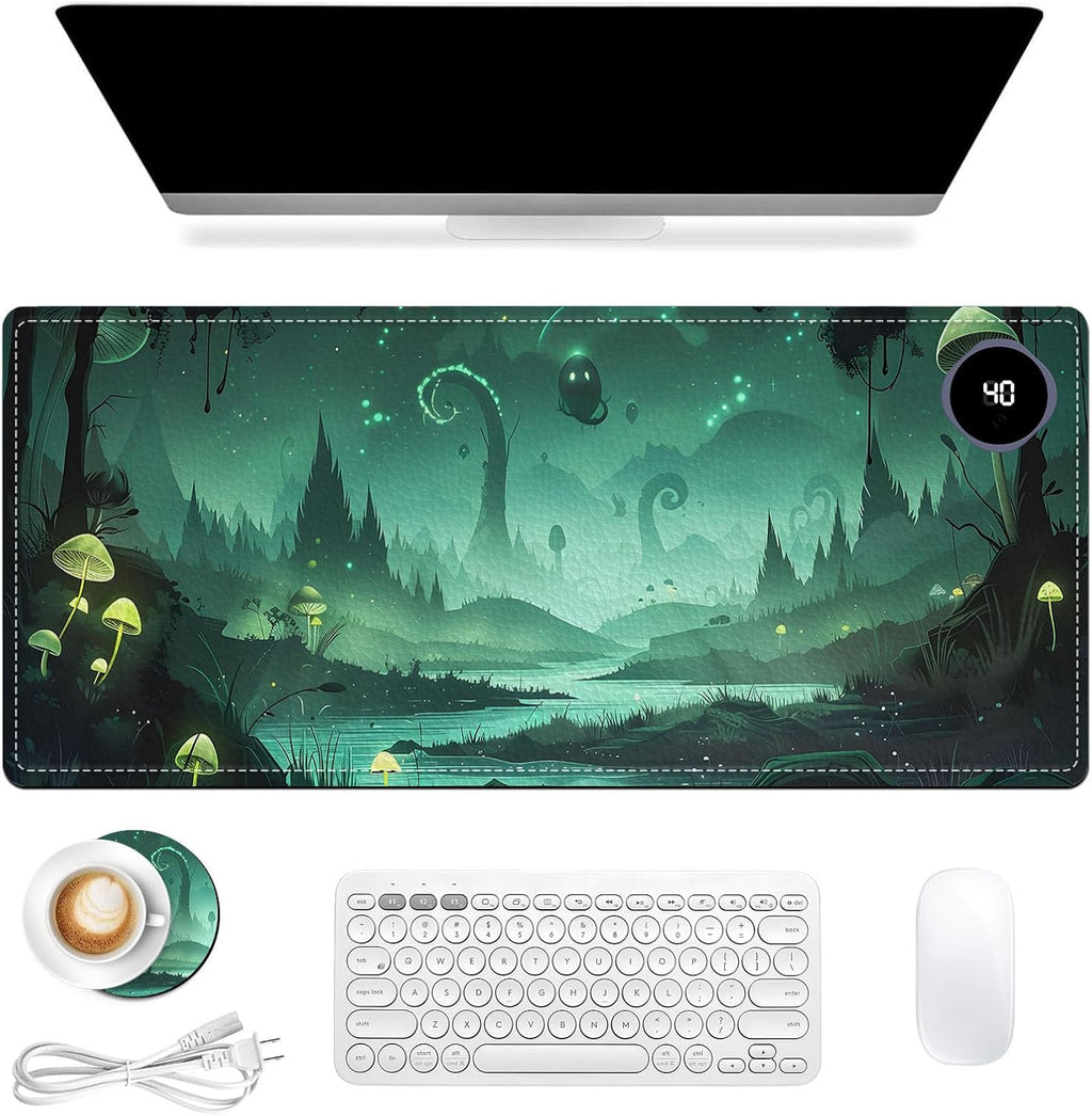 Heated Mouse Pad, Warm Desk Pad, Keyboard Mat 31.5 x 13 Inch Large Size Intelligent Fast Heating, 3 Speed Adjustable, Timed Auto Power Off for Game Office Home,Dark Fantasy Forest