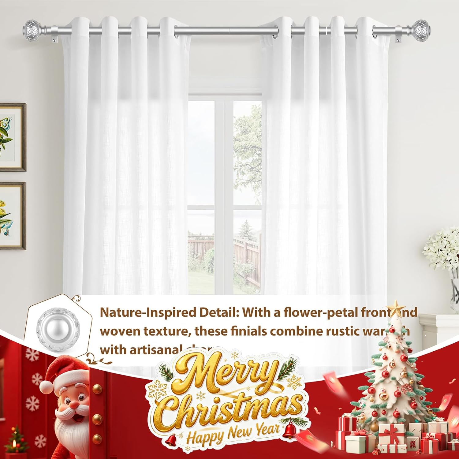 TONIAL Silver Curtain Rod 32 to 86 Inches, 7/8 Adjustable Curtain Rods for Windows 20 to 82 Inches, Splicing Drapery Rods Decorative with Netted Texture Finials