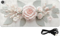Large Heated Mouse Pad,Leather Desk Mat,31.5"x13",Hand Warmer Pads for Desk,Rose(Cream)
