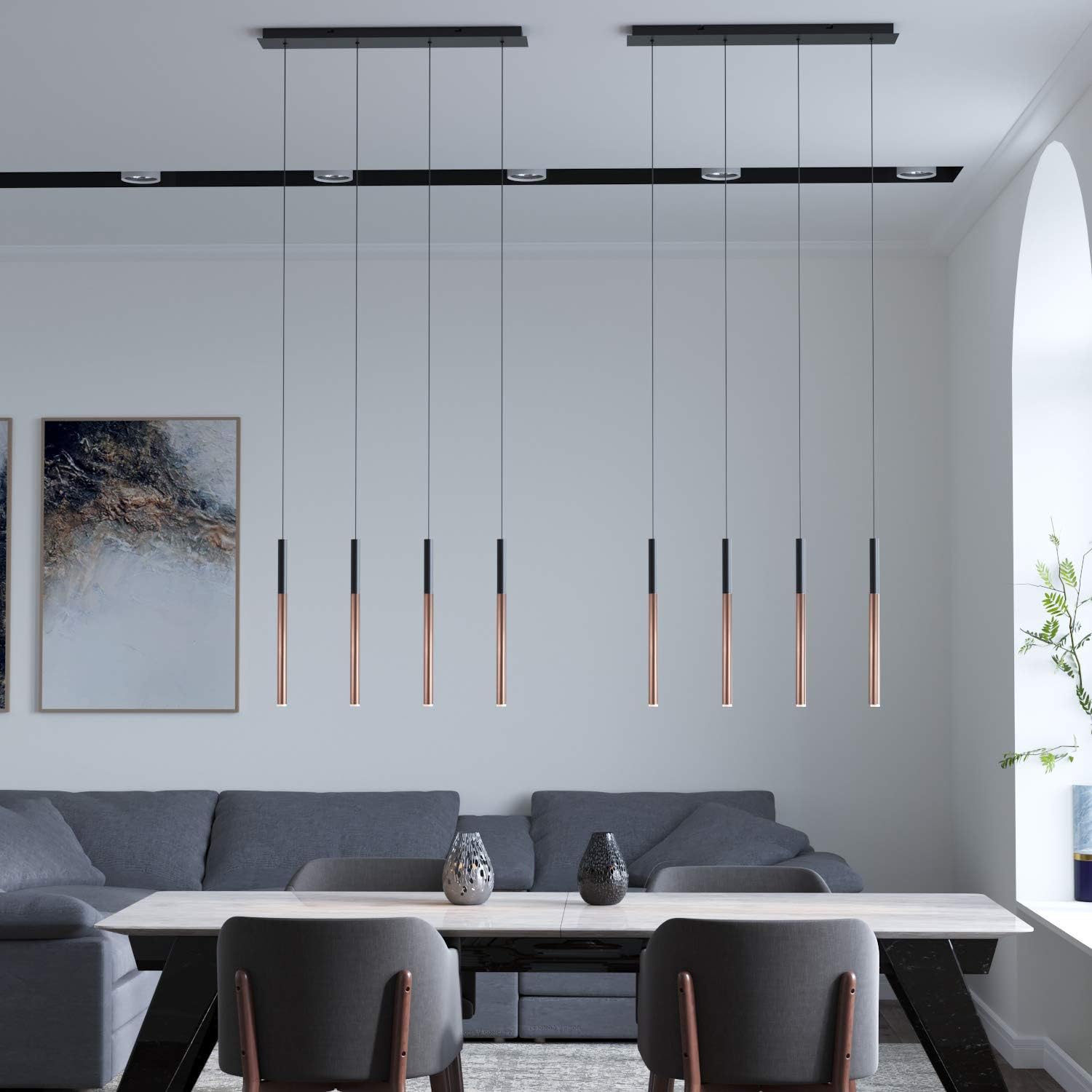 ALTAIR 4 Mini Pendant Lighting Black-Copper - LED Hanging Light Fixture for Kitchen Island, Bar, Foyer - Cluster Pendants - Dimmable, Adjustable Wire, Lamp Bulb Included