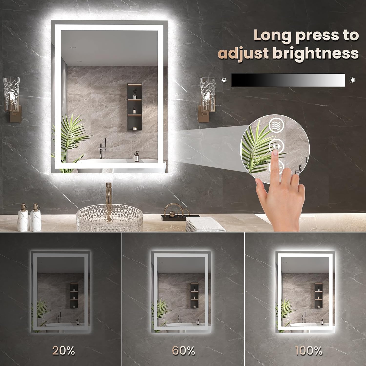 20"X28" LED Bathroom Mirror with Front Lights and Backlit, Anti-Fog, Dimmable, Shatter-Proof Tempered Glass, Lighted Bathroom Vanity Mirror for Wall with 3 Colors, Memory Function