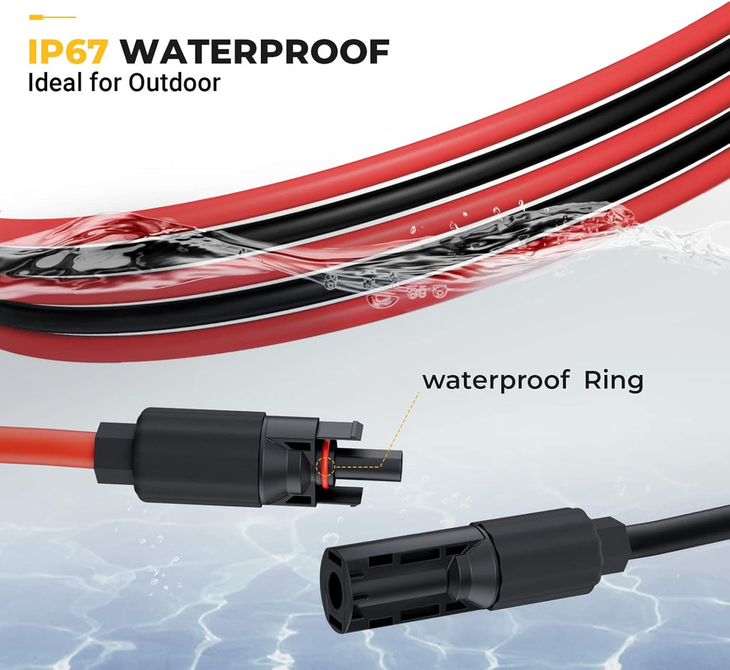 BougeRV 40 Feet 8AWG Solar Extension Cable with Female and Male Connector with Extra Pair of Connectors Solar Panel Adaptor Kit Tool (40FT Red + 40FT Black)