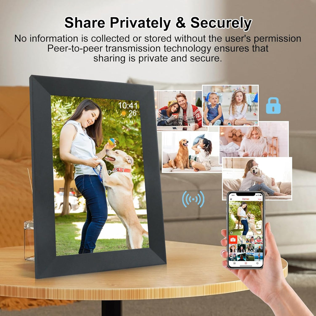 Frameo 10.1 Inch Smart WiFi Digital Photo Frame,Digital Picture Frame with 16GB Storage & SD Slot, Electronic Picture Frame IPS Touch Screen with Auto-Rotate, Frameo Digital Frame WiFi