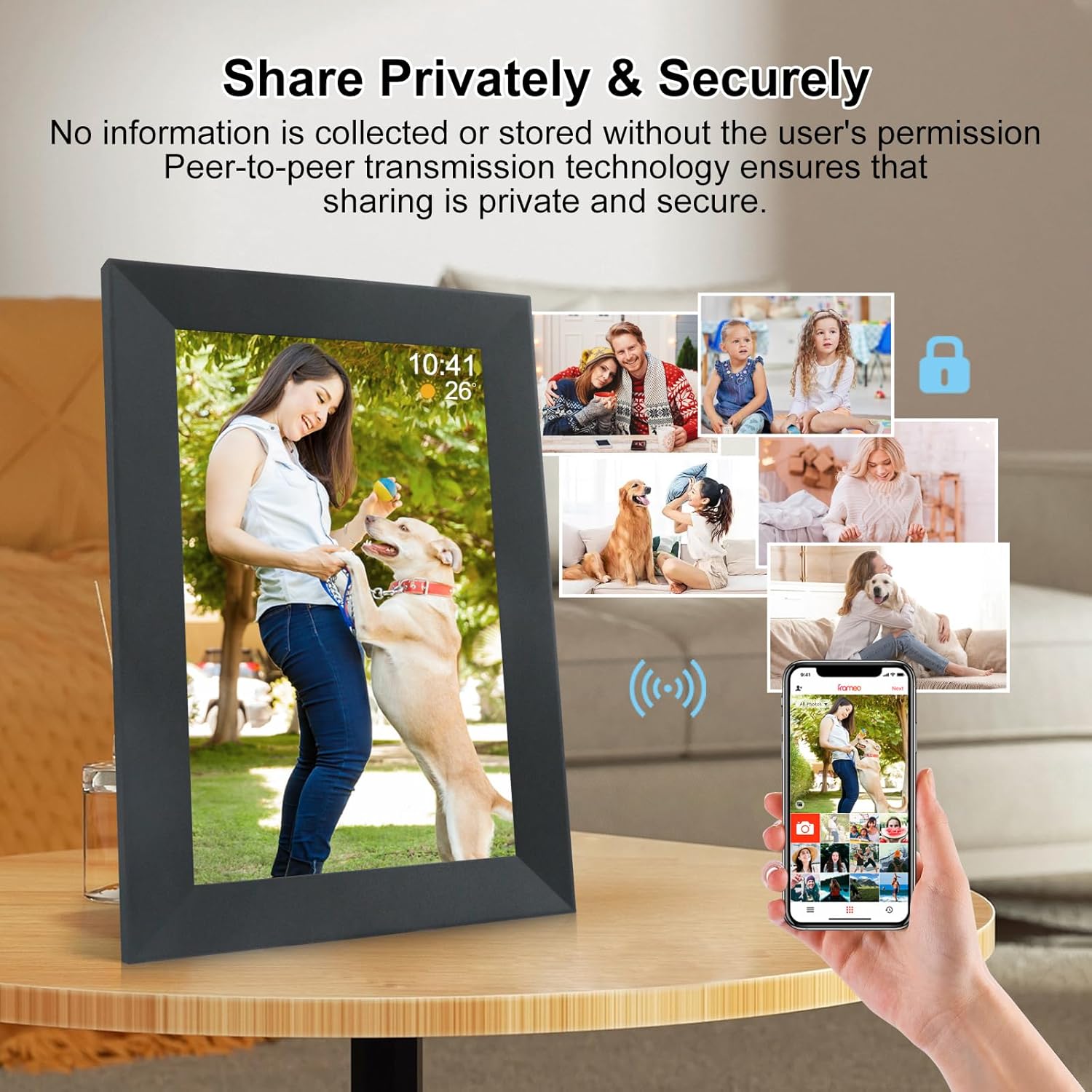 Frameo 10.1 Inch Smart WiFi Digital Photo Frame,Digital Picture Frame with 16GB Storage & SD Slot, Electronic Picture Frame IPS Touch Screen with Auto-Rotate, Frameo Digital Frame WiFi