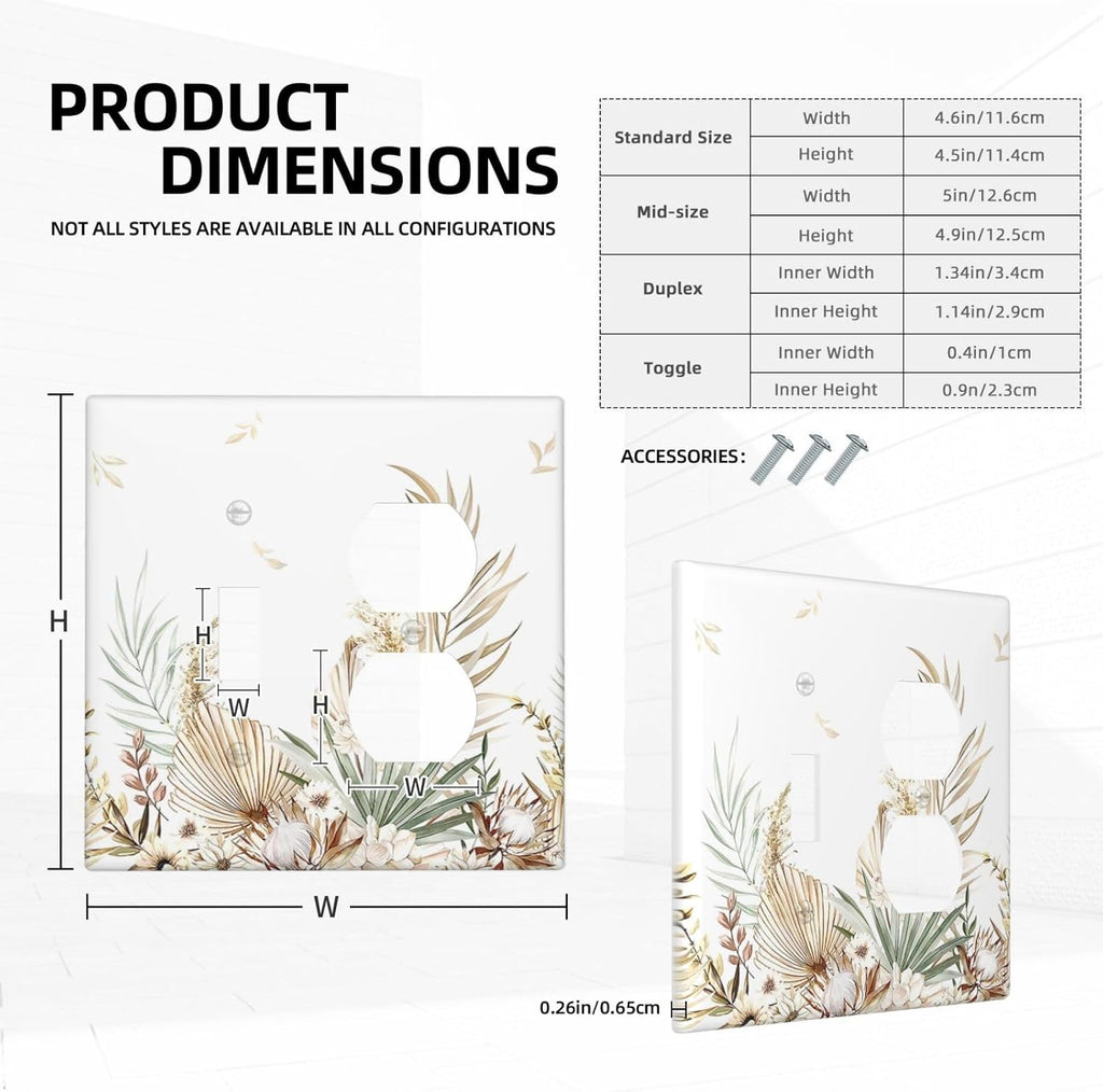 Wallplates Boho Leaves Watercolor Tan Leaf Floral Plant 1 Toggle 1 Duplex Switch Plate Electrical GFCI Faceplate Decorative Light Switch Covers for Bedroom Home Decor