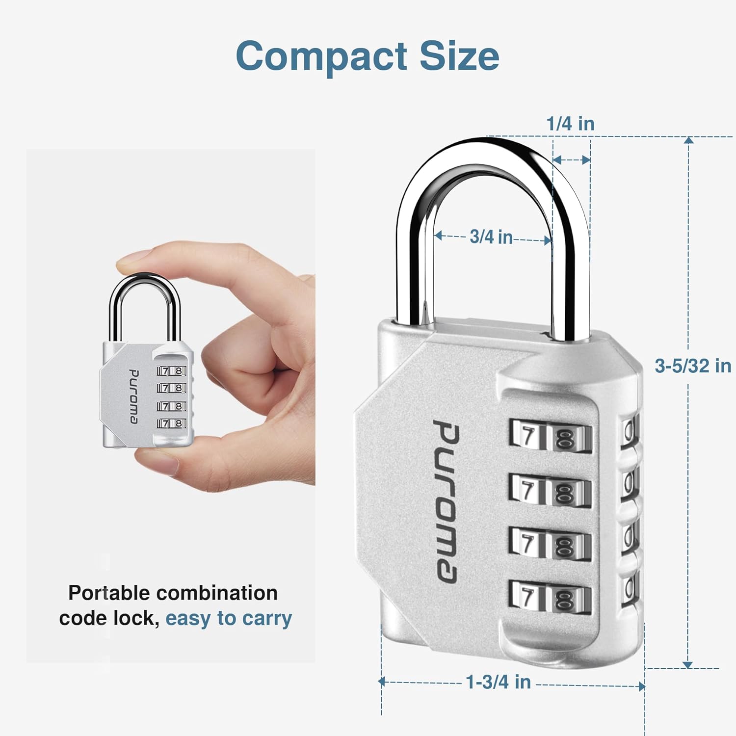 Puroma 4 Pack Combination Lock for Locker 4 Digit Outdoor Waterproof Padlock for School, Gym, Sports, Fence, Toolbox, Gate, Case, Outdoor, Hasp Storage, Cabinets (Silver)