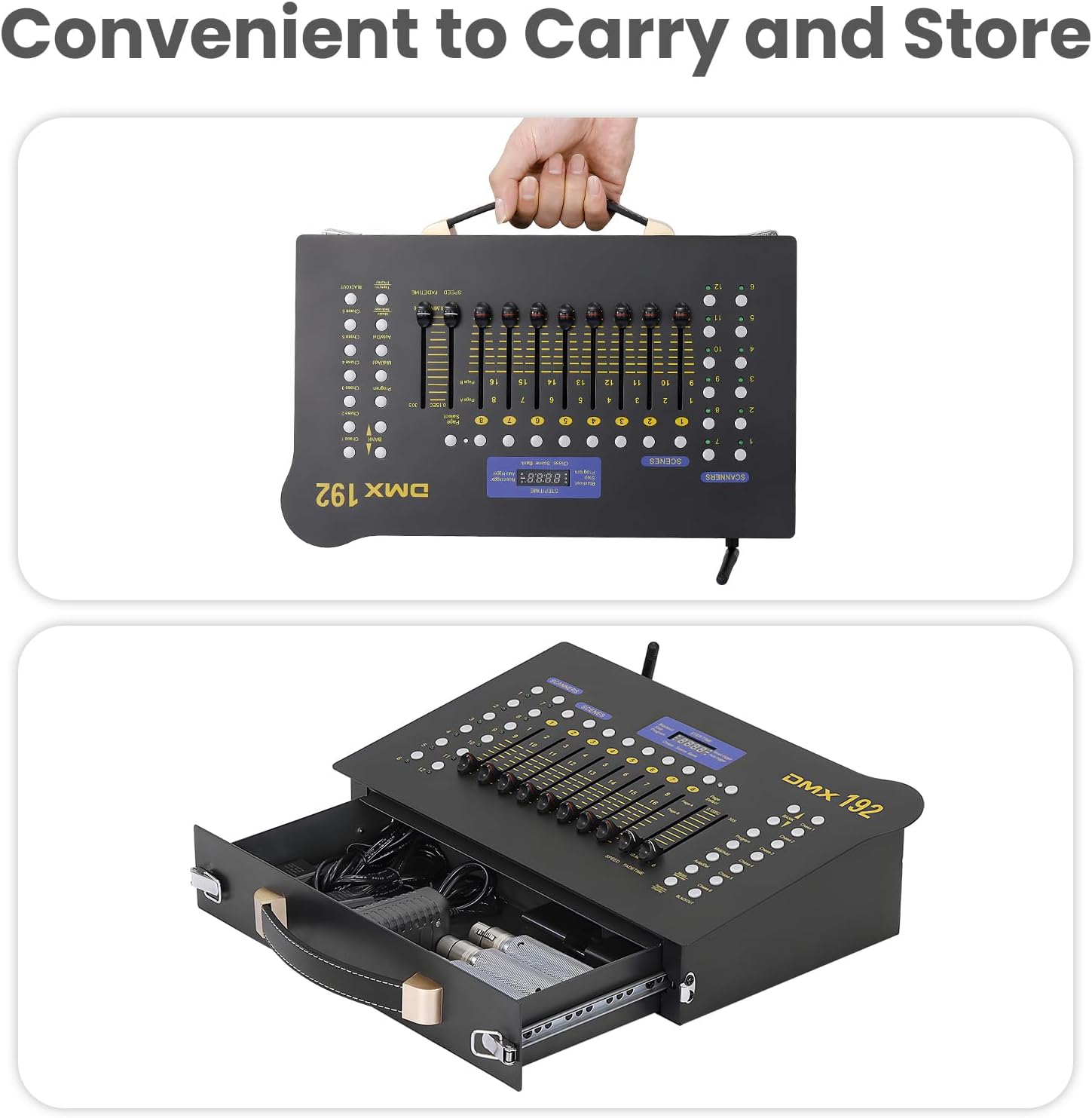 DMX512 Controller Stage DJ Light Console Lighting Mixer Board Console Wireless DMX Transmitter Receivers Set 192 Channels for Party DJ Disco Lights Show Night DJs KTV Bars Moving Heads