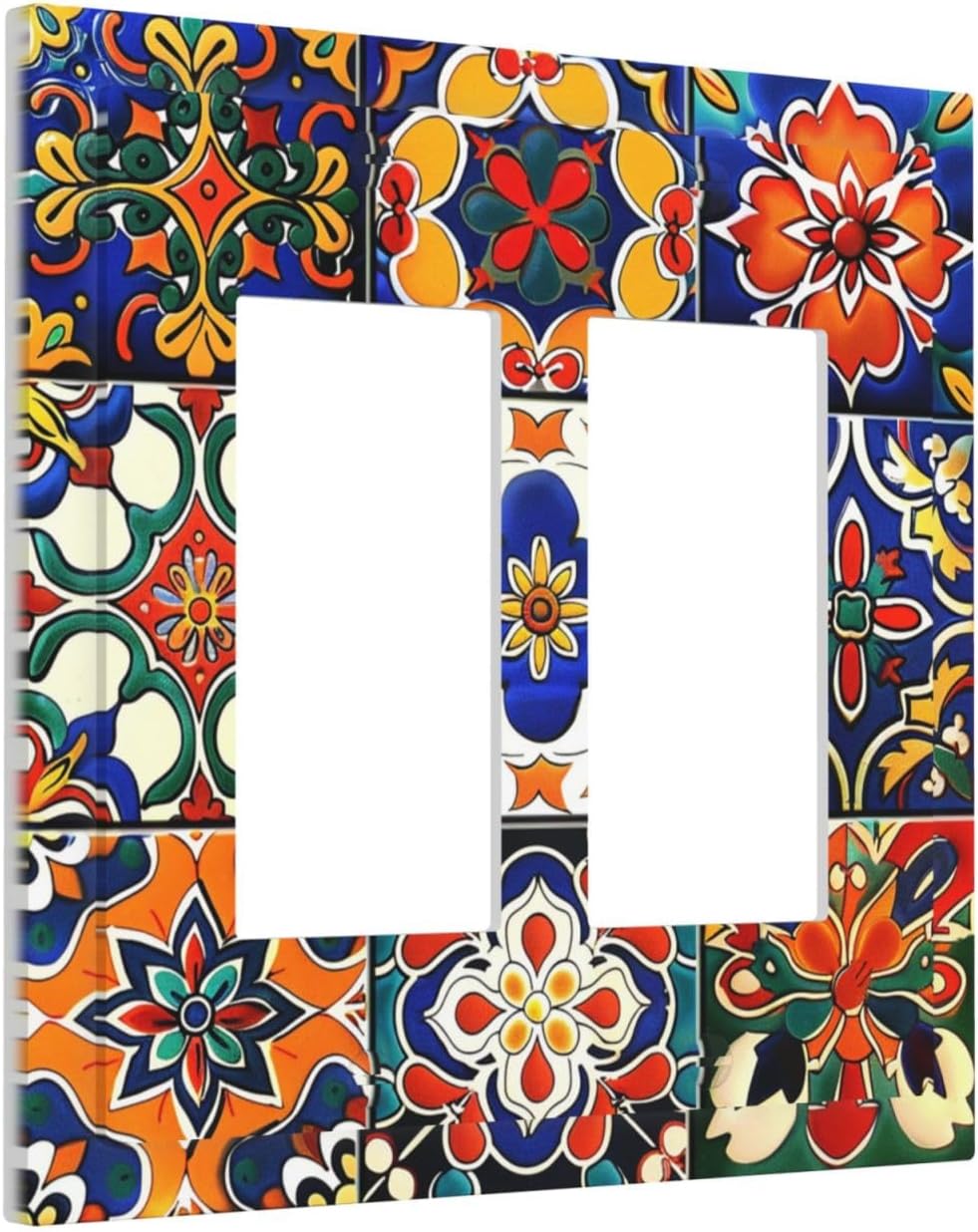Decorative Outlet Covers Colorful Mexican Talavera Vintage Boho Floral 2 Gang Double Gfci Rocker Electrical Wall Panels Light Switch Cover Plate For Farmhouse Cabin Decor