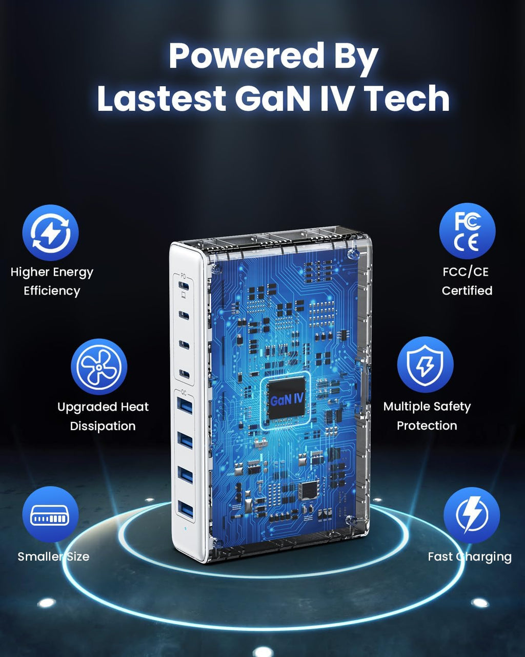 200W USB C Charger Block,GaN IV Charging Station 8 Ports,QC4.0 Fast Charging Station Hub+PD 65W USB C Laptop Charger Adapter Compatible with MacBook Air/Pro,DELL,iPhone 17/16/15,iPad,Steam Deck-White