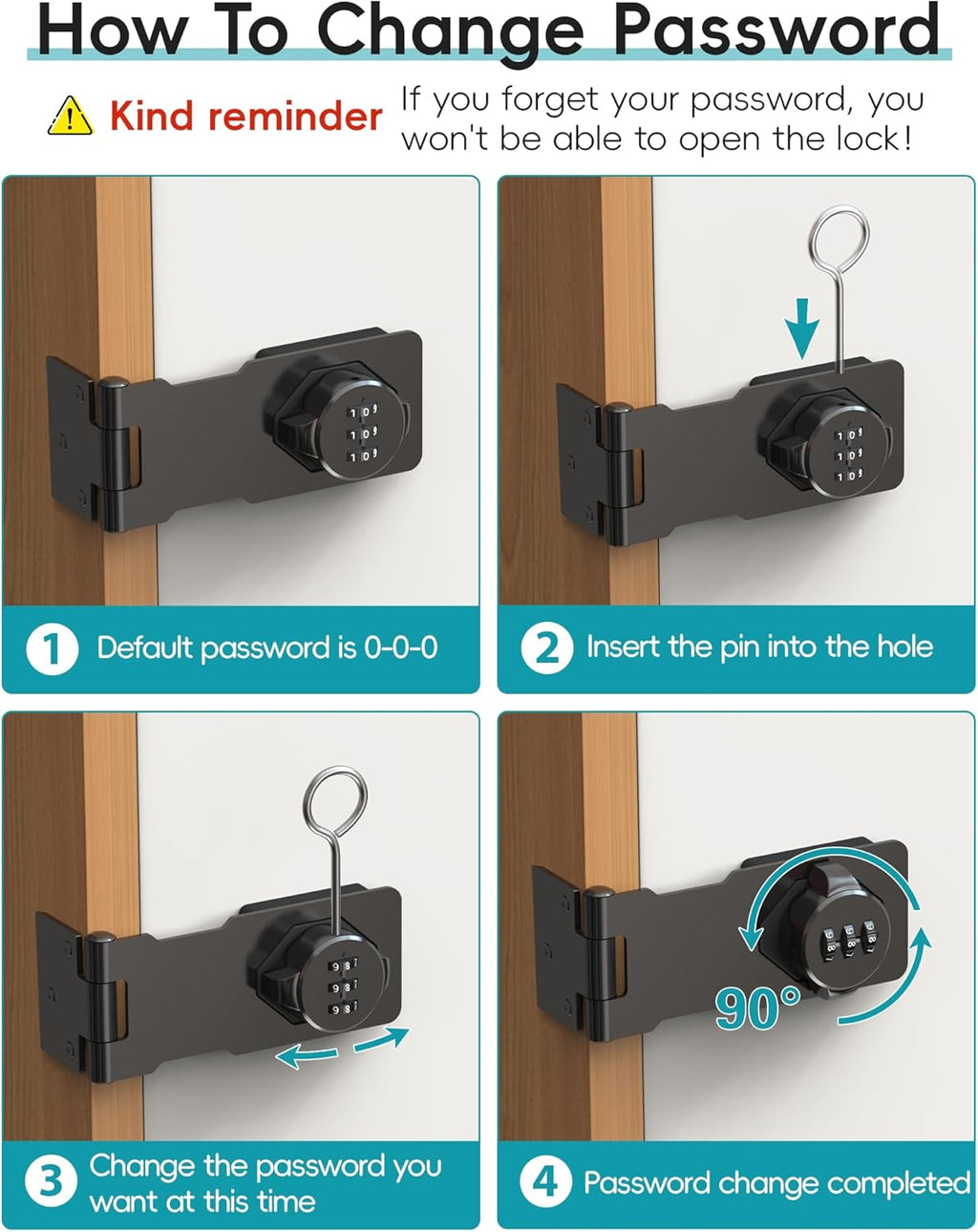 Cabinet Password Hasp Lock, Keyless Combination Lock for Small Doors, Barn, Bathroom, Outdoor, Garage, Garden, Black