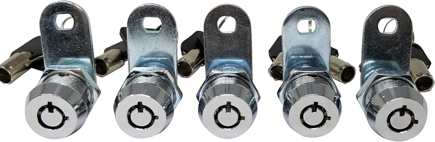 Admiral Locks Tubular Cam Lock, Keyed Alike Removable Key RV Compartment Storage Lock Cabinet Locks (Chrome Pack of 5, 5/8" 90°)