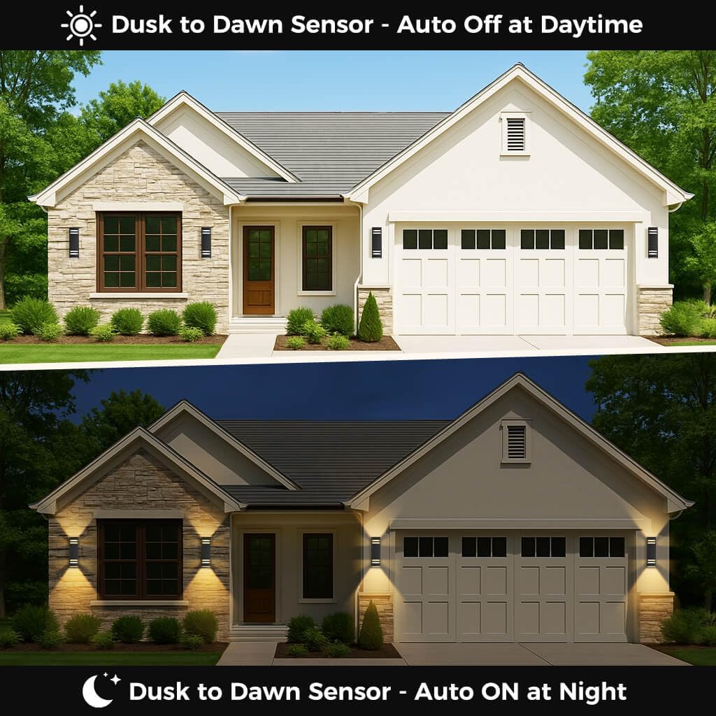 KIZON Modern Smart Porch Lights RGBCW, Dusk to Dawn Outdoor Lights Color Changing App Control with Remote, Dimmable WiFi Up and Down Lights Outdoor Sconce for House Theater Garage, ETL Listed, 2 Pack