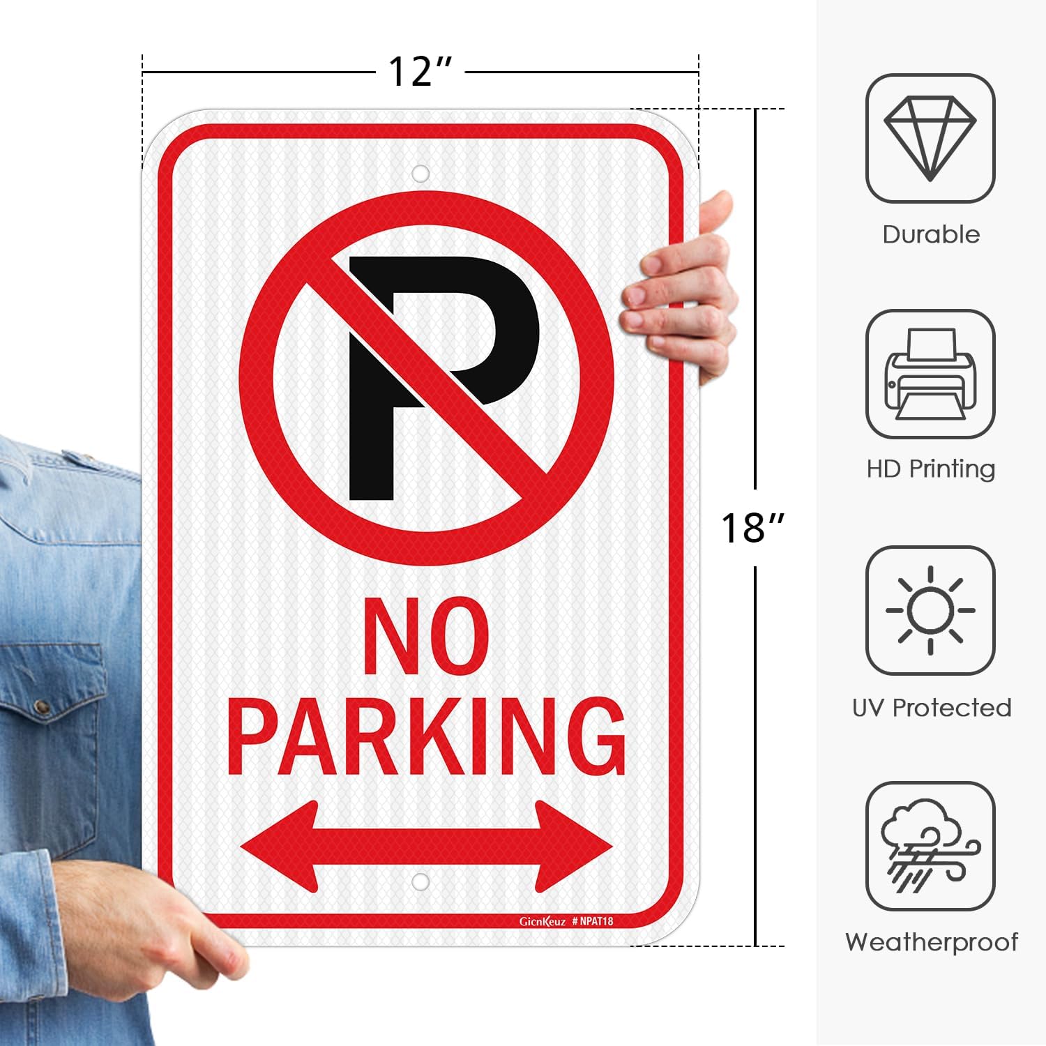 GicnKeuz Large No Parking Sign With Symbol With Arrows, 18x12 Inches, Engineer Grade Reflective Aluminum, Fade Resistant/Waterproof, Indoor or Outdoor Use (1-Pack)