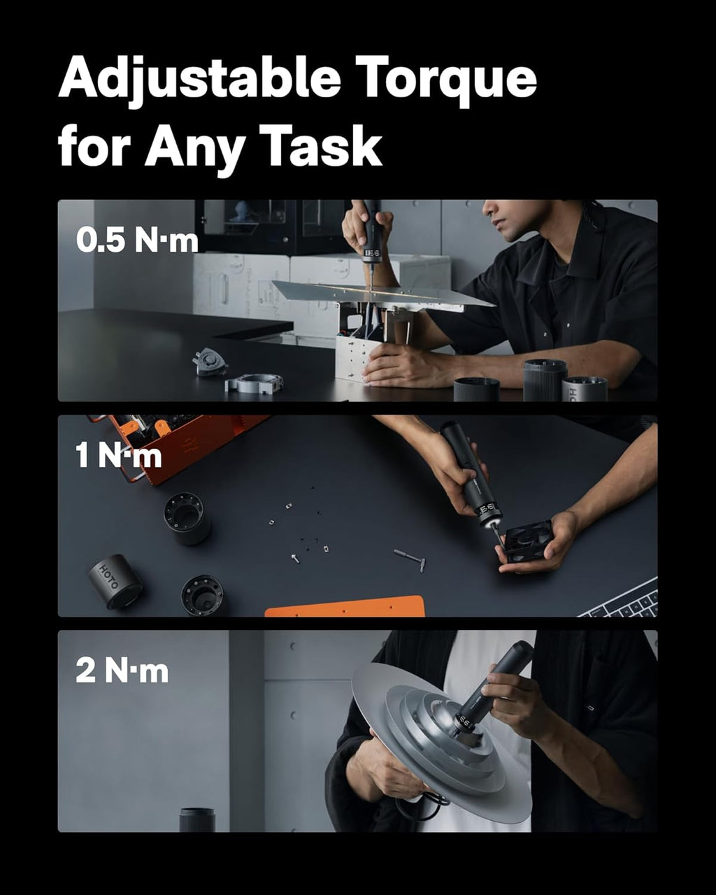 HOTO PixelDrive Electric Screwdriver, Smart Display, 6 Torque Settings, 0.5 to 6 N·m, 1/4'' Hex 30 Bits, LED Light, 2000 mAh Rechargeable Cordless Screwdriver Set for Electronics, Home Repair