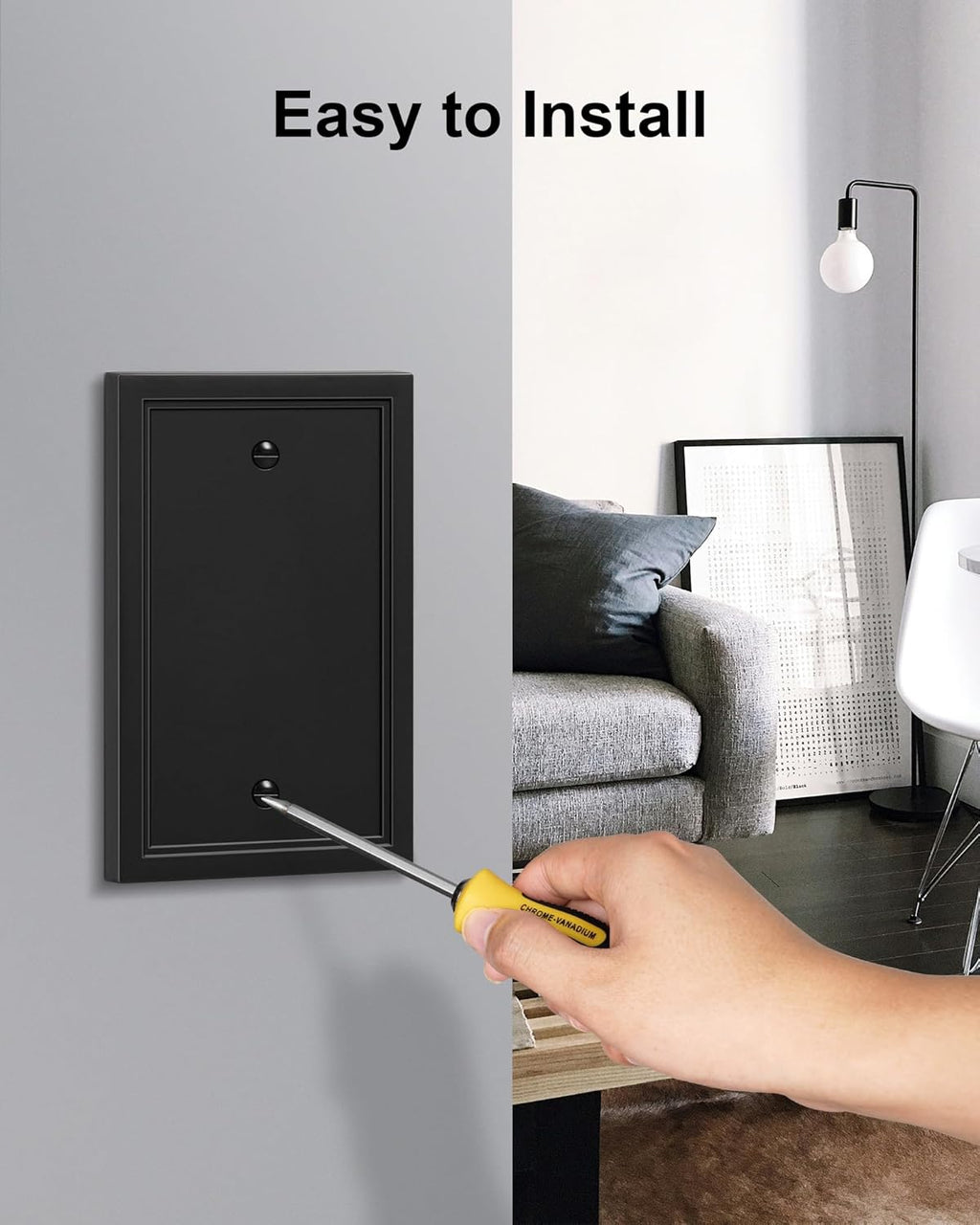 2-Pack Blank Outlet Cover Wall Plate, Natural Material Switch Plates Outlet Covers, Black Decorative Wall Plates for Electrical Outlets