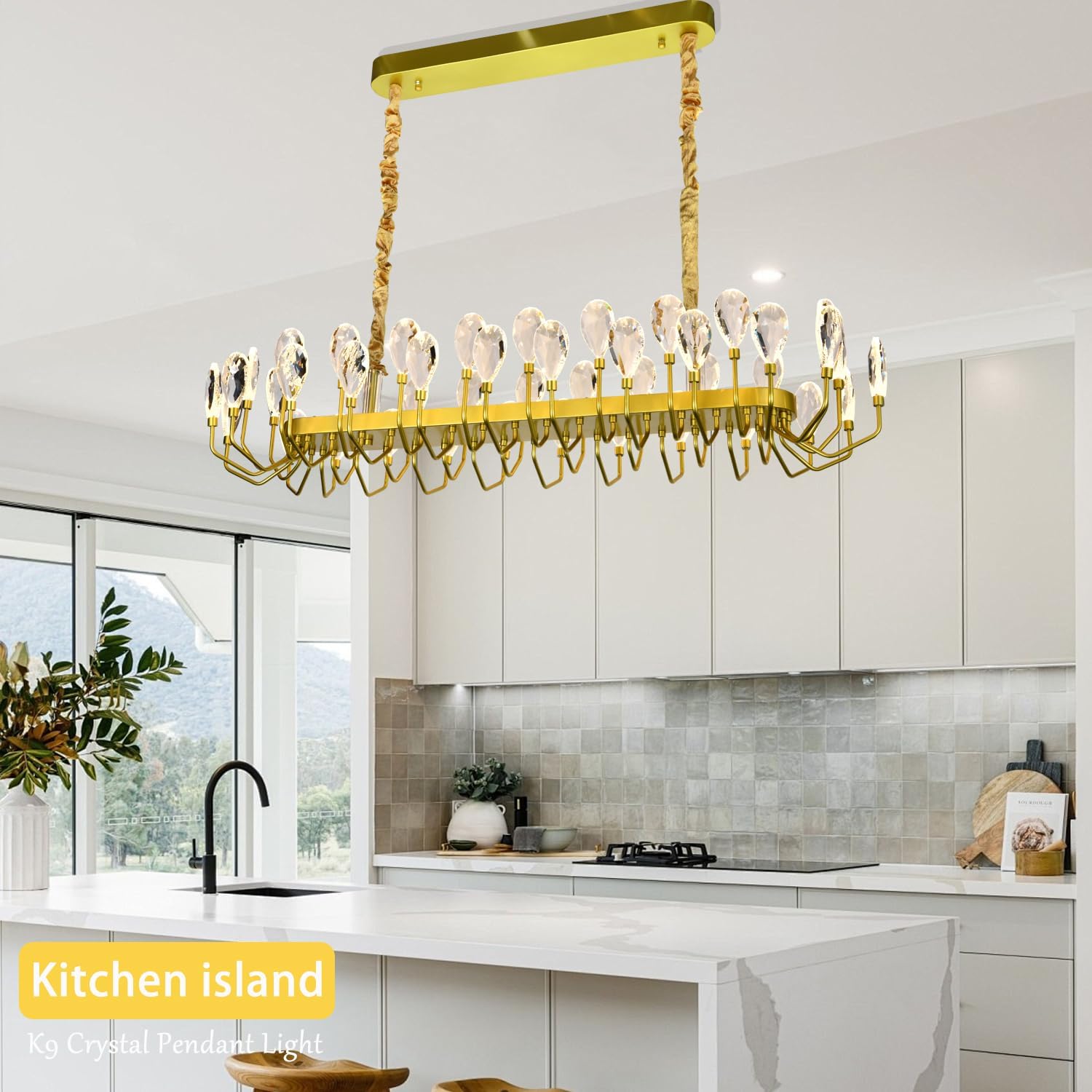 44 Light Gold Chandelier 47.25'' Large Crystal Chandeliers for High Ceiling Dining Room Modern Classic Chandelier Light Fixture for Large Living Room Foyer Stairs Entry Restaurant Hotel
