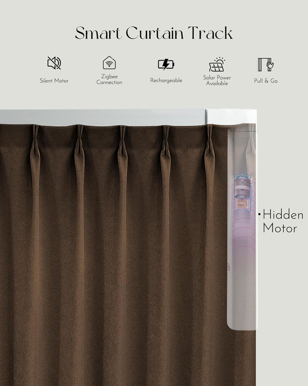 Graywind Rechargeable Smart Curtains Compatible with Alexa App Remote Control Motorized Drape for Sliding Door One-Way or Split Draw, Custom Width Up to 220" (Carob Brown)