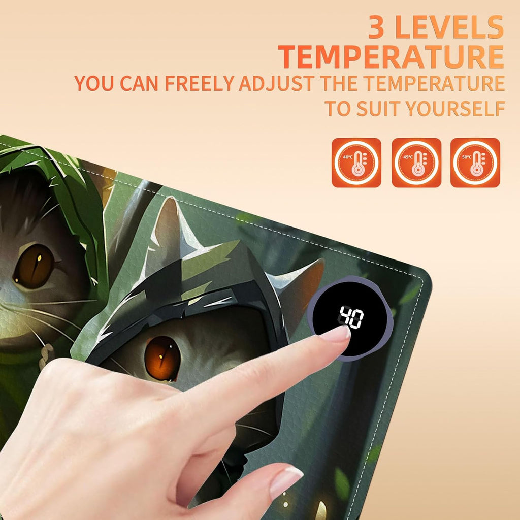 Heated Mouse Pad, Warm Desk Pad, Keyboard Mat 31.5 x 13 Inch Intelligent Fast Heating, 3 Speed Adjustable, Timed Auto Power Off for Game Office Home,3 Cat Apostles Carrying Lanterns