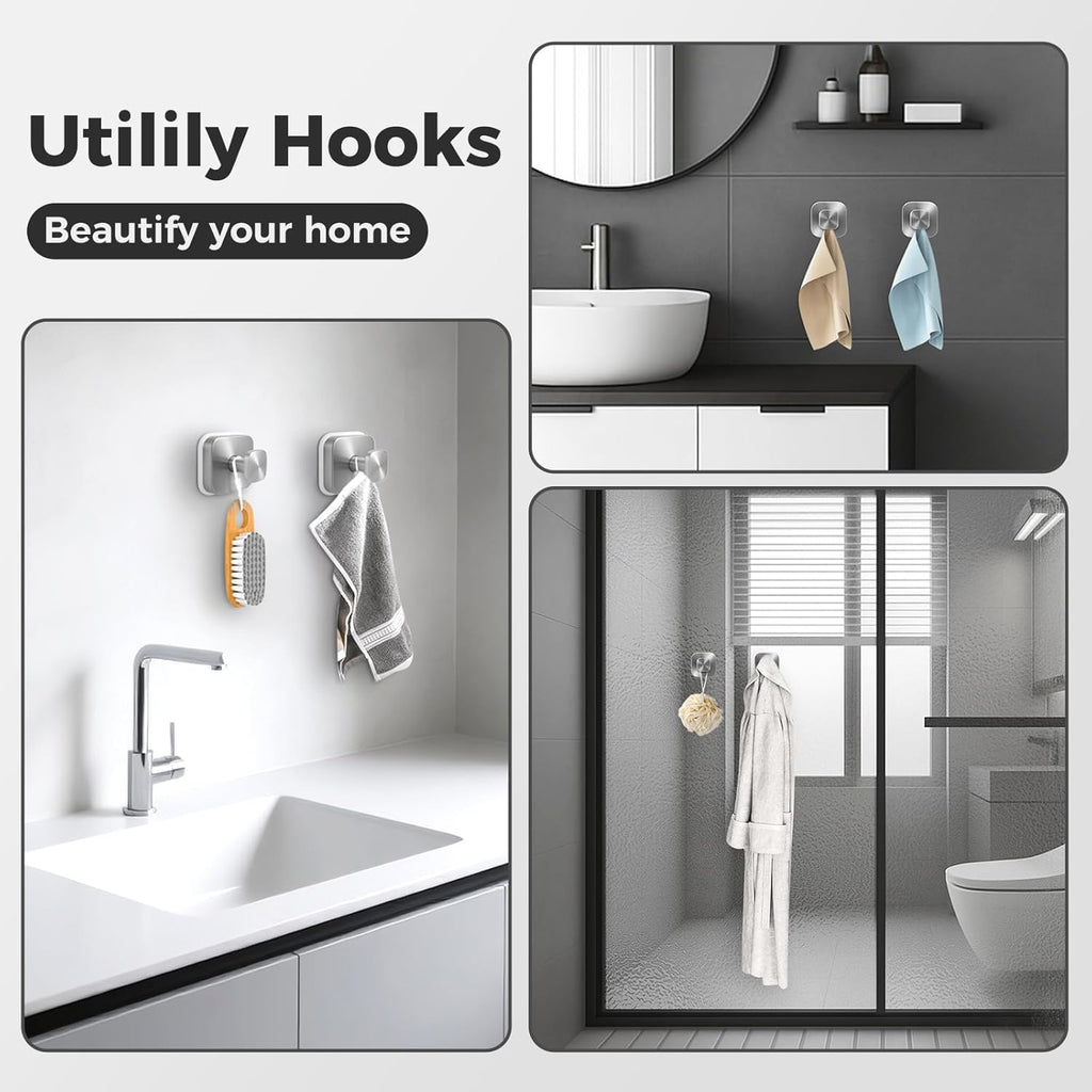 Shower Hooks for Inside Shower,Reusable Suction Cup Hooks for Glass Window,Mirror,Removable Towel Hooks for Bathroom,4 Pack(Silver)
