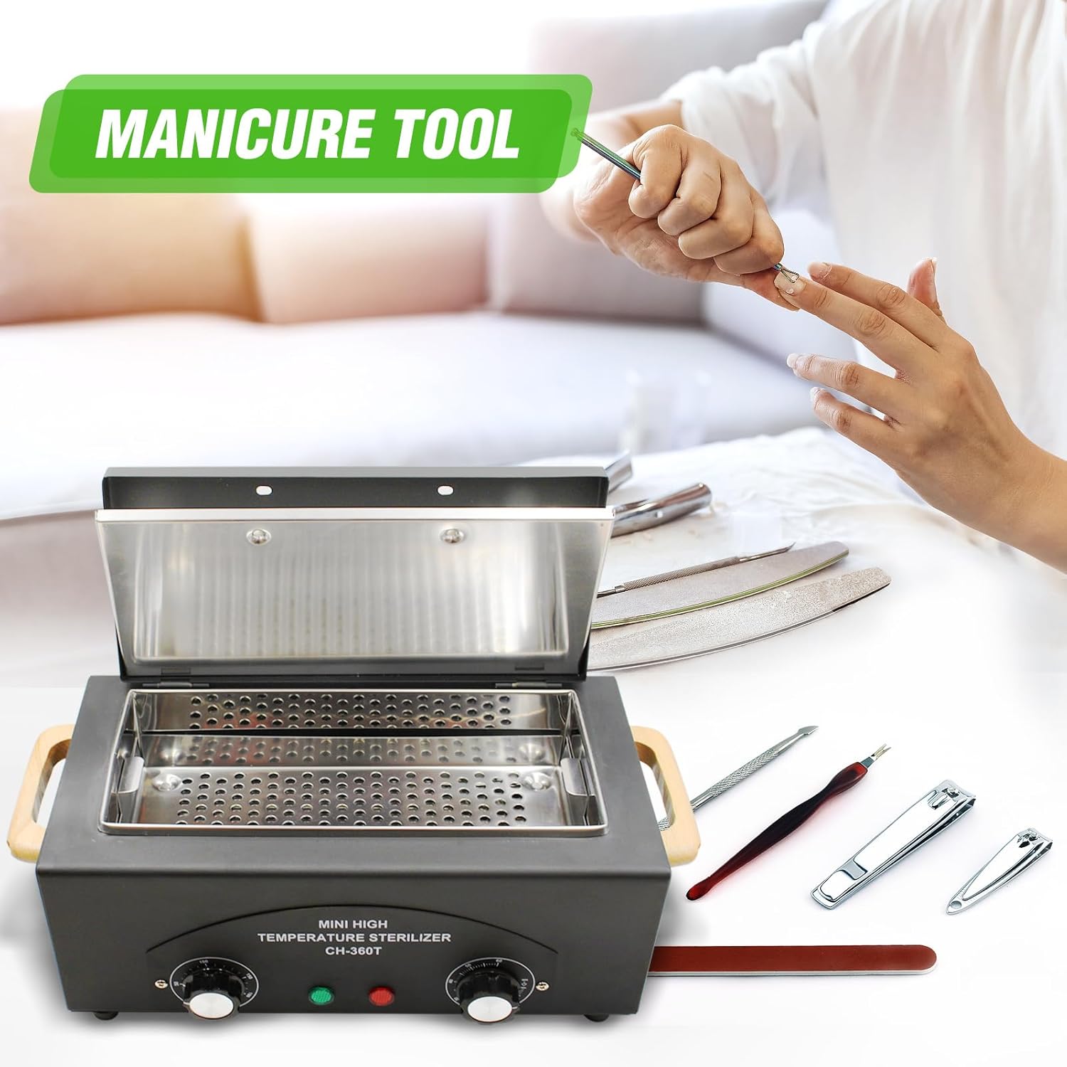 High Temperature Metal Tool Cleaning Box, 110V 300W 1.5L with Timer Manicure Pedicure SPA Salon Barber Equipment for Sundry Beauty Hair Nail Metal Tools with Handle