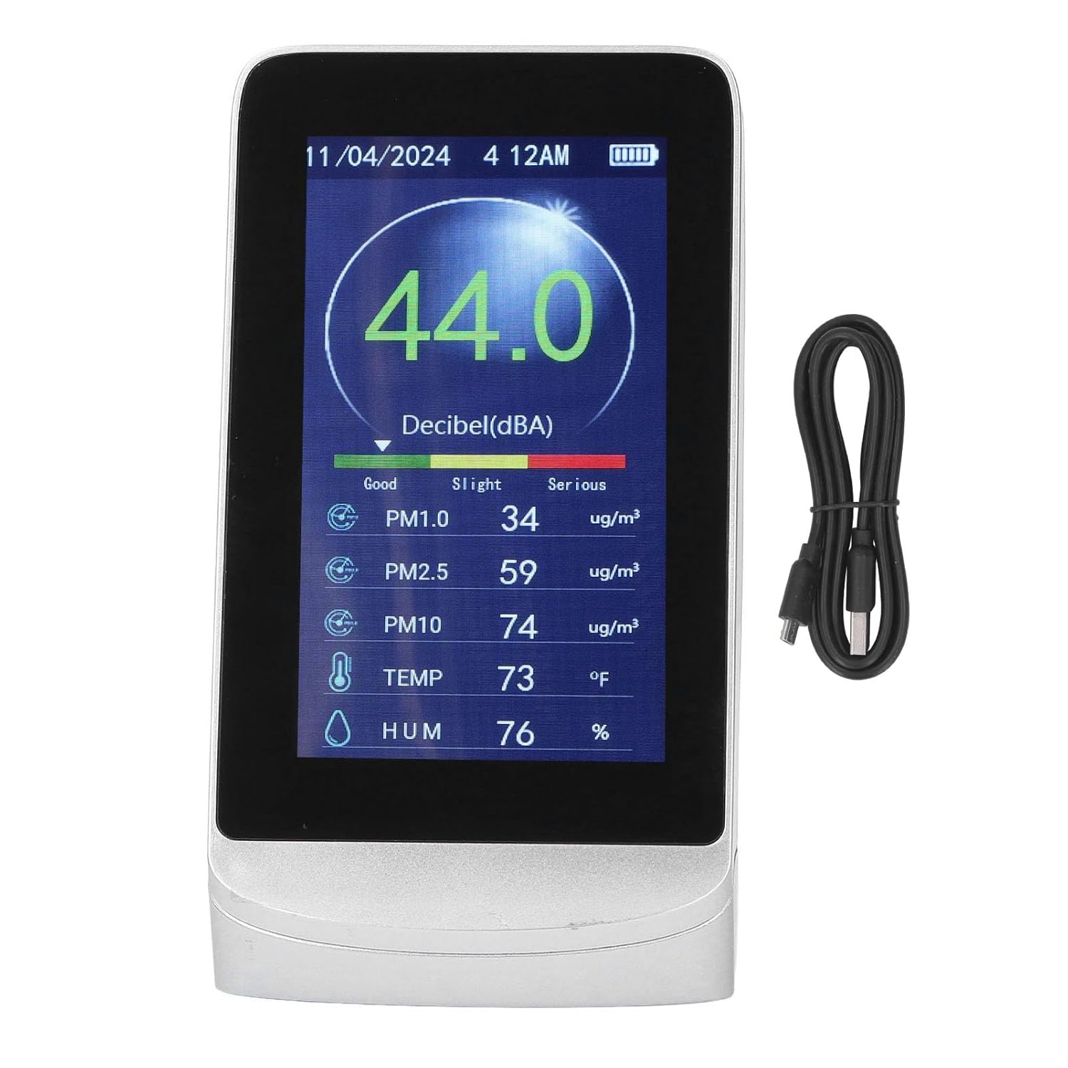 Decibel Meter with Large LCD Display, Multifunctional Sound Level Reader 30-130db, Temp Humidity PM2.5 Monitor - Sensor, Wall Hanging or Desktop Use, Ideal for Ho