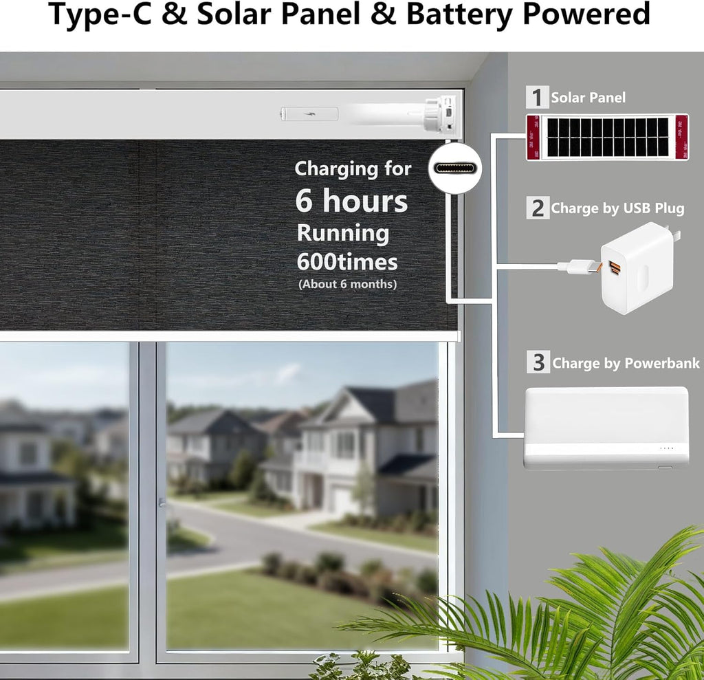 Smart Motorized Blinds – 70% Blackout Roller Shades with Remote, Alexa/Google Home/Siri Control, Matter Compatible, Wireless Rechargeable Battery, Custom Sizes for Windows & Sliding Doors