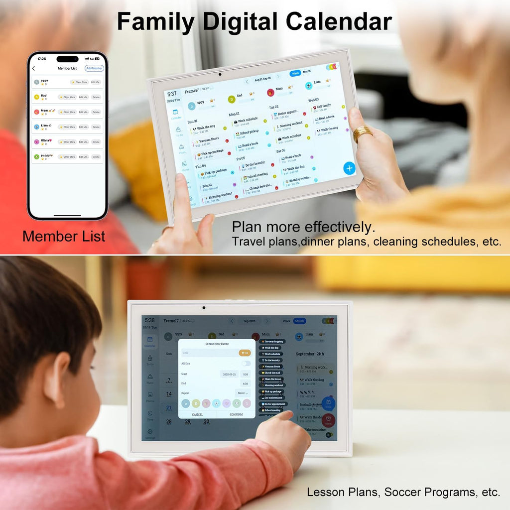 10.1 Inch Smart Digital Calendar Chore Chart Meal Planner HD Touchscreen Smart Family Planner, Hearth Display Desk Digital Calendar Seamless Scheduling(No battery)