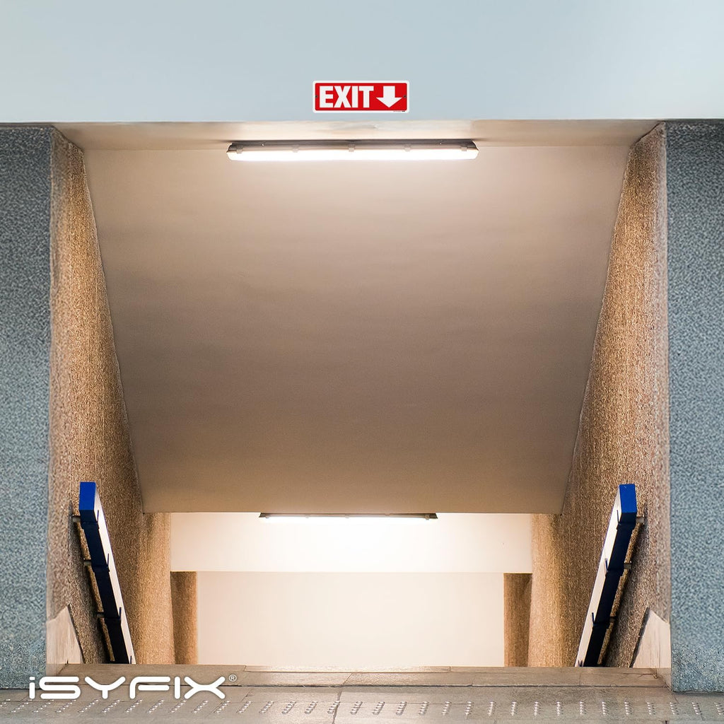 iSYFIX Exit Signs 12 Pack 12x4 Inch with Directional Down Arrows - Rust Free Aluminum, Laminated for UV, Weather, Scratch Resistance - Ideal for Offices, Schools, Theaters, Restaurants