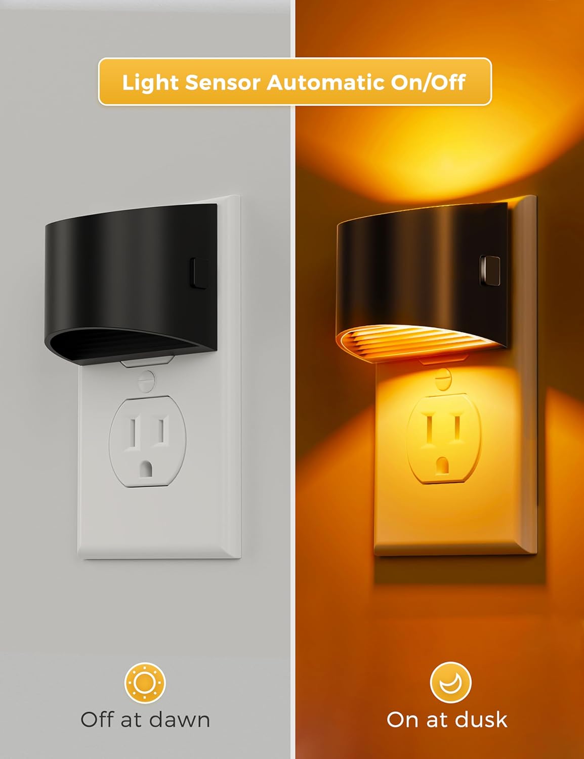 L LOHAS LED Night Light 2 Pack, Night Lights Plug into Wall, Dusk to Dawn Sensor Nightlight, 3 Level Brightness Adjustable, 1600K Amber Light, Mood Lighting
