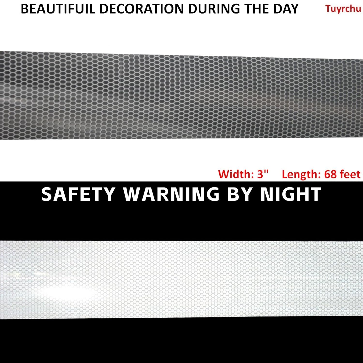 Non Fading Reflective Tape Silver Outdoor Waterproof 3 inch Wide, High Visibility Warning Industrial Marking Tape, Safety Stickers (68 feet)