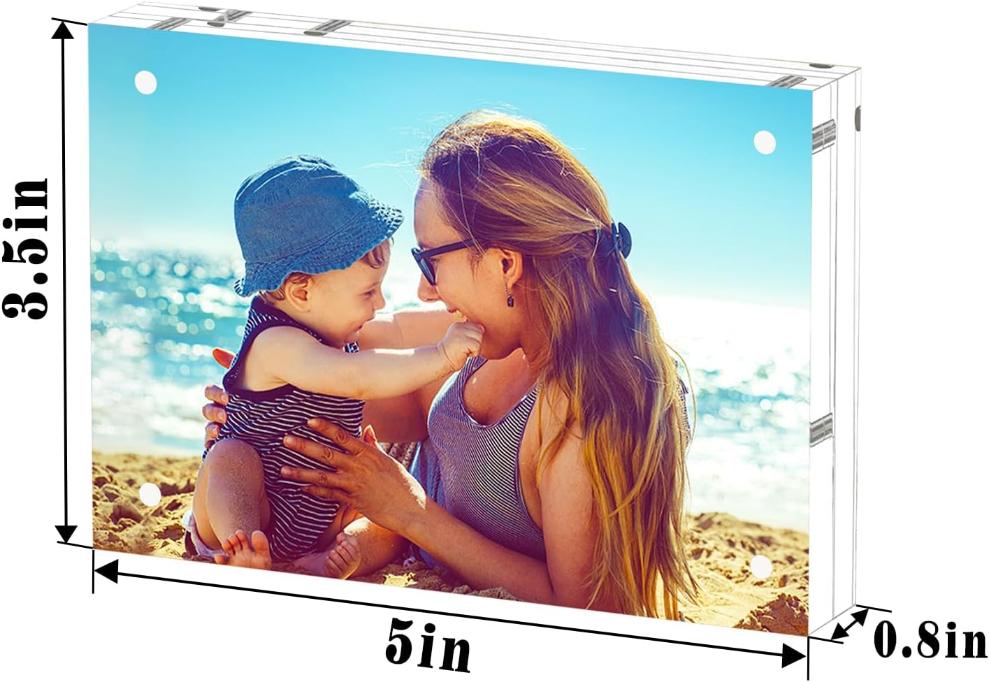 HELPLEX 3 Pack 3.5x5 Acrylic Picture Frames, 20mm Thicker Frameless Clear Frame Double Sided Magnetic Frame, Free Standing Desktop Display Stand Acrylic Frames