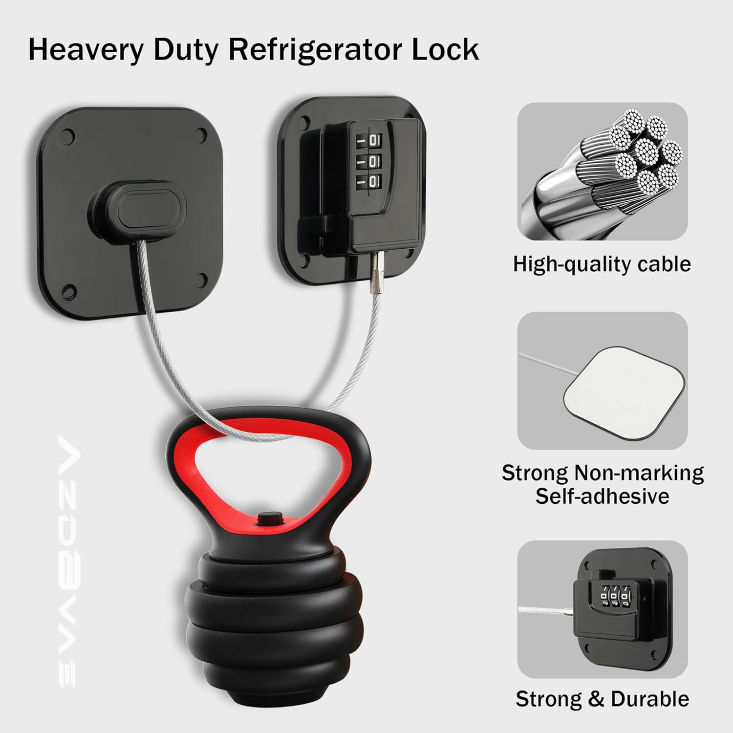 Refrigerator Lock, Heavy Duty Fridge Lock, Combination Lock for Fridge, Cabinets, Window, Drawers and Child Safety Keep Cat Away No Drilling, Easy Install, No Keys Needed, 2 Pack, Black