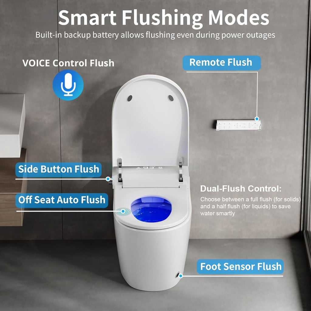 Electric Bidet Smart Toilet, Voice Control, Auto Open/Close Lid & Seat with Radar and Foot Sensor, Auto Flushing, 6 Modes Warm Water Wash, Dryer, Heated Seat, 20-year warranty. (TD-769EV)