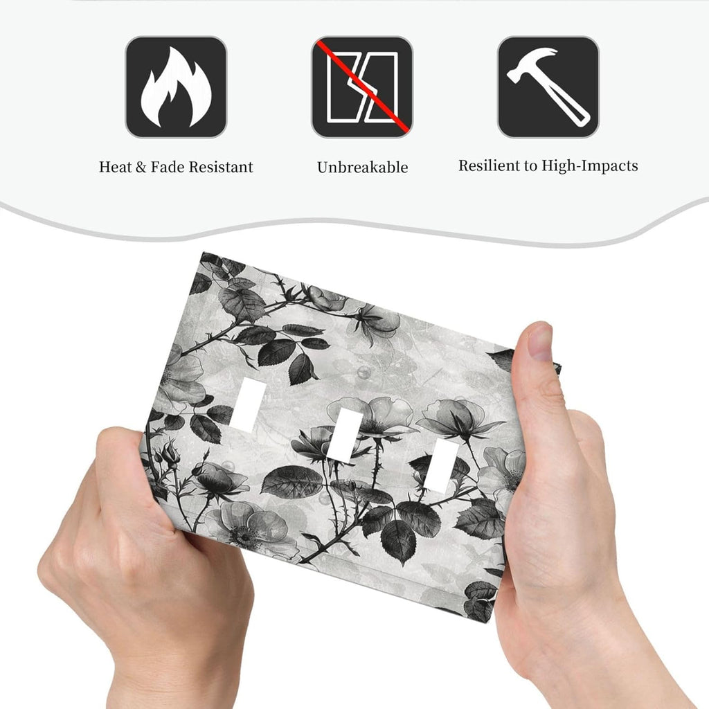 Decorative Switch Plates Black Breezy Watercolor Garden Floral 3 Gang Wall Plate Triple Toggle Light Switch Cover Faceplate Electrical Wall Panels for Bedroom Home Decor