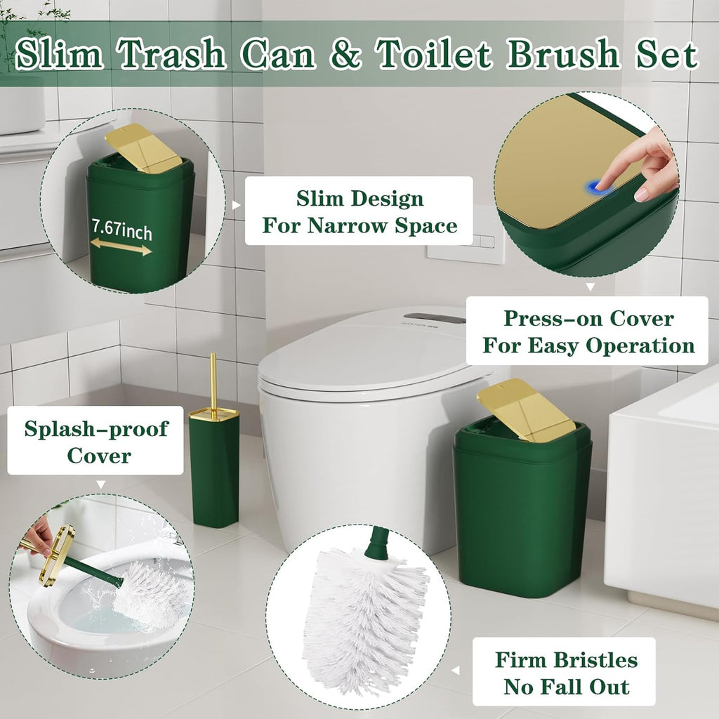 Bathroom Accessory Set, 11PC Bathroom Set, Green Bathroom Accessories, Bathroom Accessories Set with Trash Can, 3PC Soap Dispensers and Toilet Brush