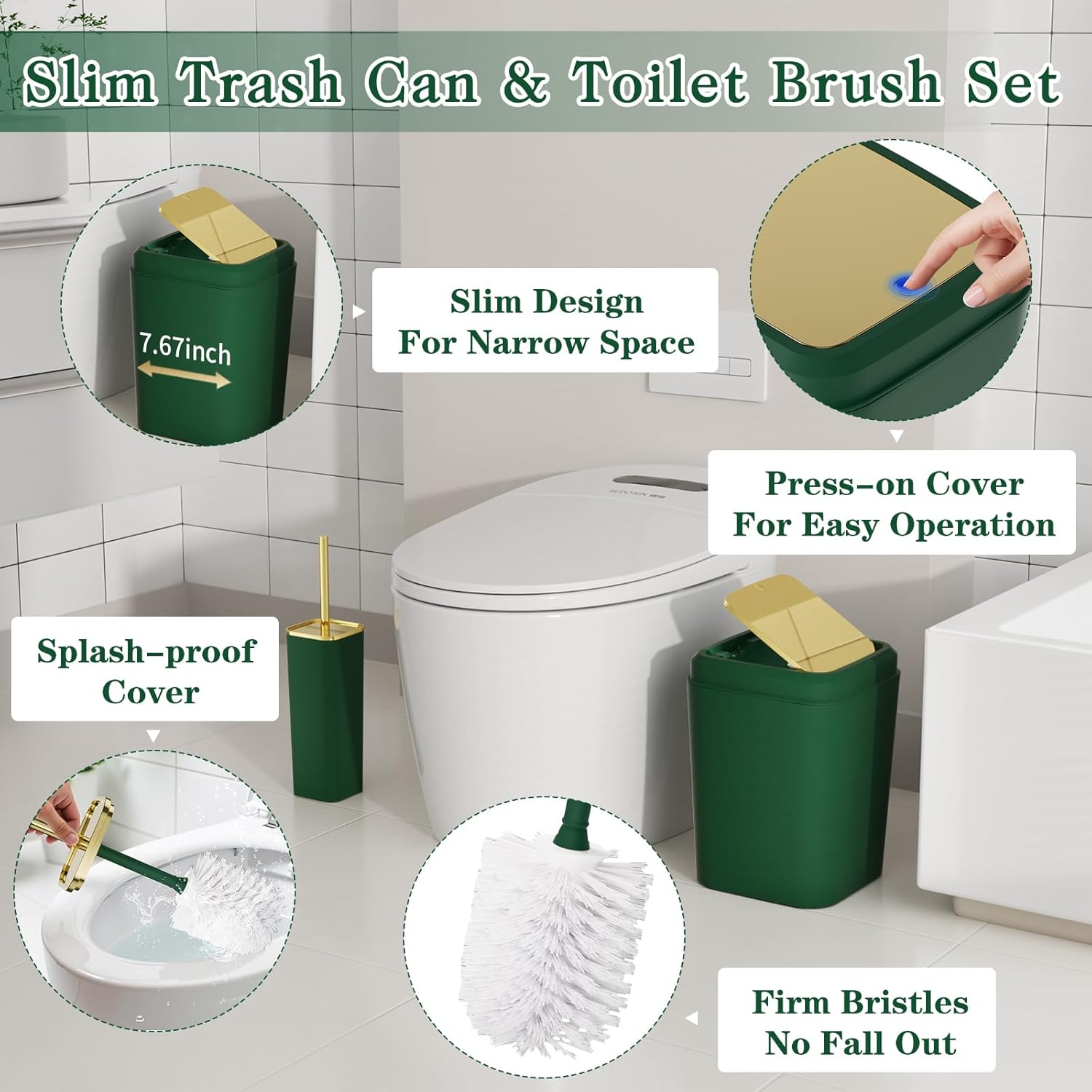 Bathroom Accessory Set, 11PC Bathroom Set, Green Bathroom Accessories, Bathroom Accessories Set with Trash Can, 3PC Soap Dispensers and Toilet Brush