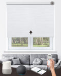 Motorized Roller Shade with Remote Control, 100% Blackout Electric 21-98” Width Blinds for Windows with Via Hub Alexa Google Home, Rechargeable Smart Automatic Customized Size（Texture-White）
